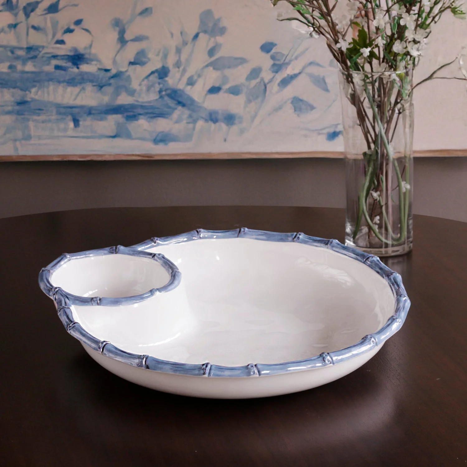 Beatriz Ball VIDA Bamboo Large Chip & Dip Bowl (White and Blue)