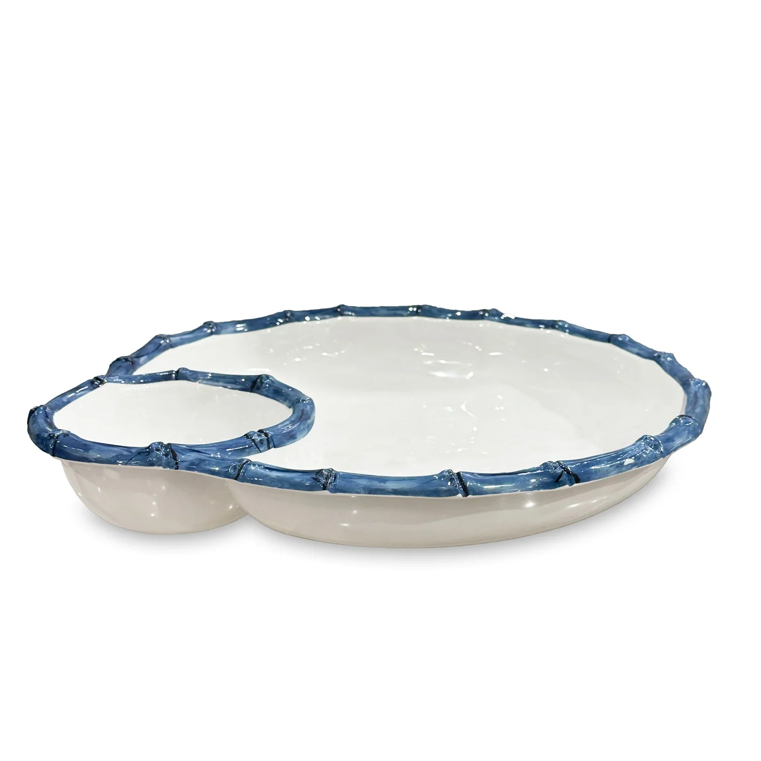 Beatriz Ball VIDA Bamboo Large Chip & Dip Bowl (White and Blue) - Image 2