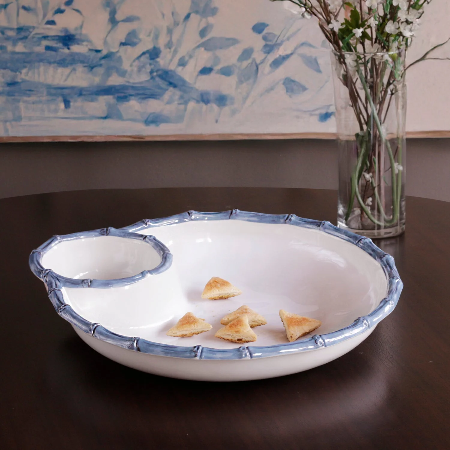 Beatriz Ball VIDA Bamboo Large Chip & Dip Bowl (White and Blue) - Image 3
