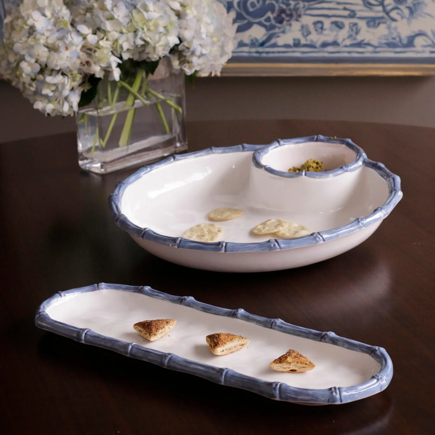 Beatriz Ball VIDA Bamboo Large Chip & Dip Bowl (White and Blue) - Image 5