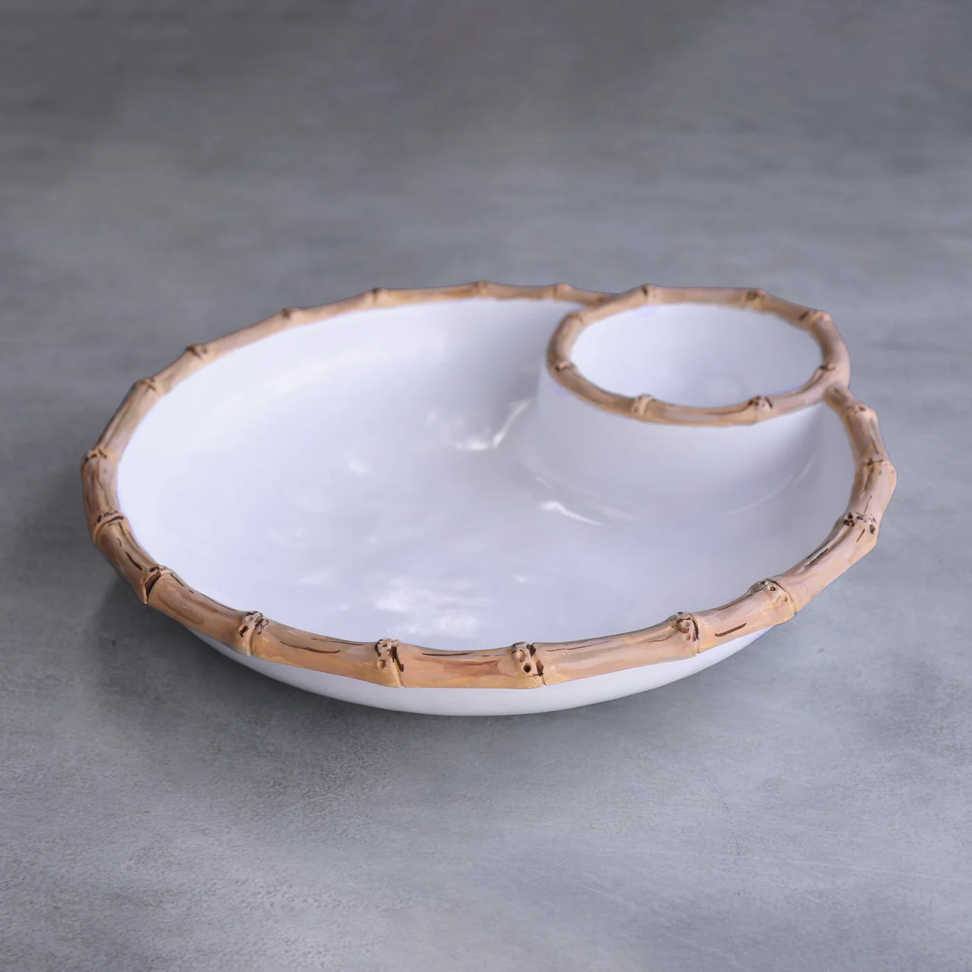 Beatriz Ball Vida Bamboo Large Chip & Dip Bowl (White and Natural)