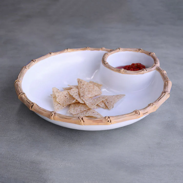 Beatriz Ball Vida Bamboo Large Chip & Dip Bowl (White and Natural) - Image 2