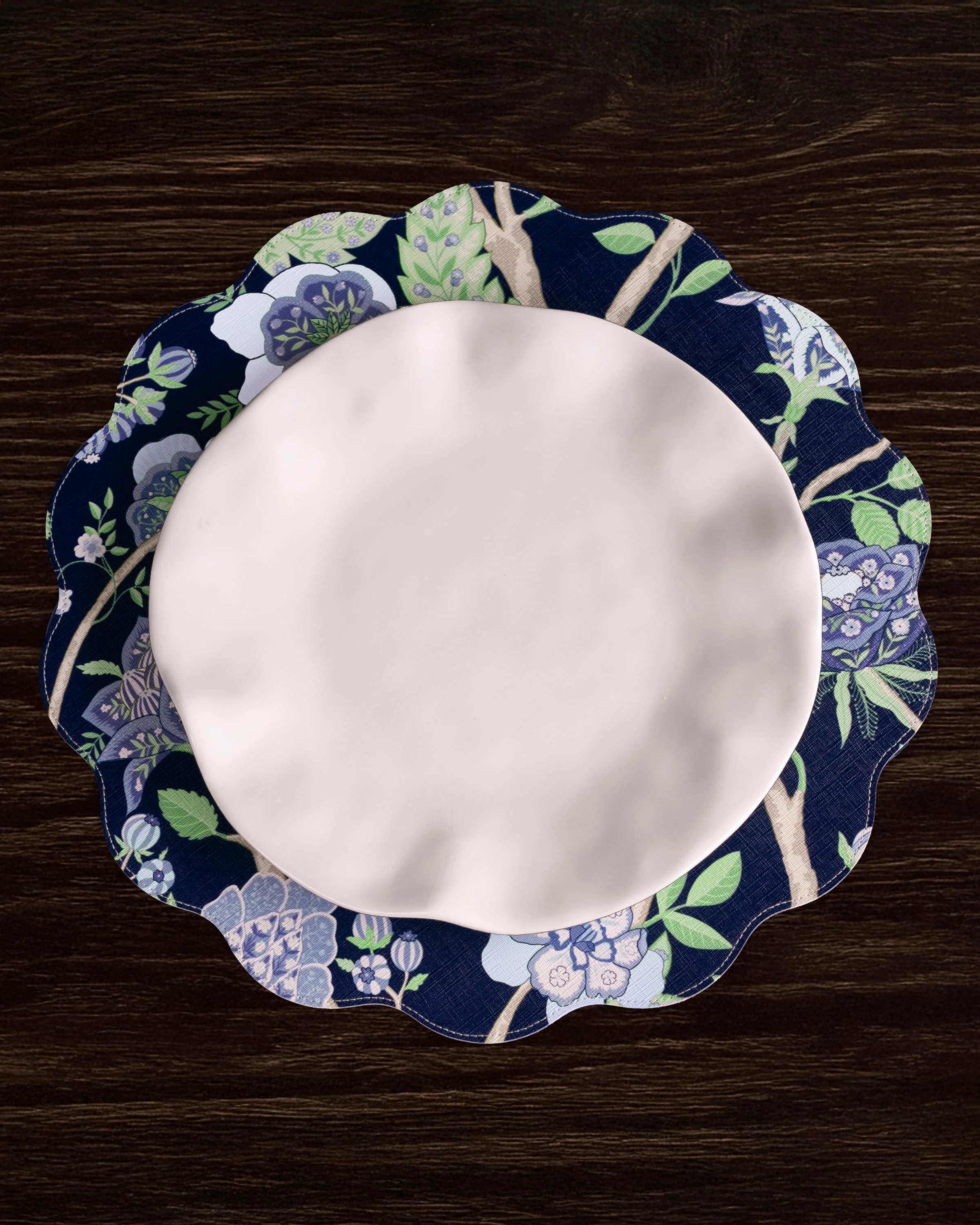 Beatriz Ball VIDA Blooms & Branches Reversible Round Placemats Set of 4 Navy & Green - Image 2