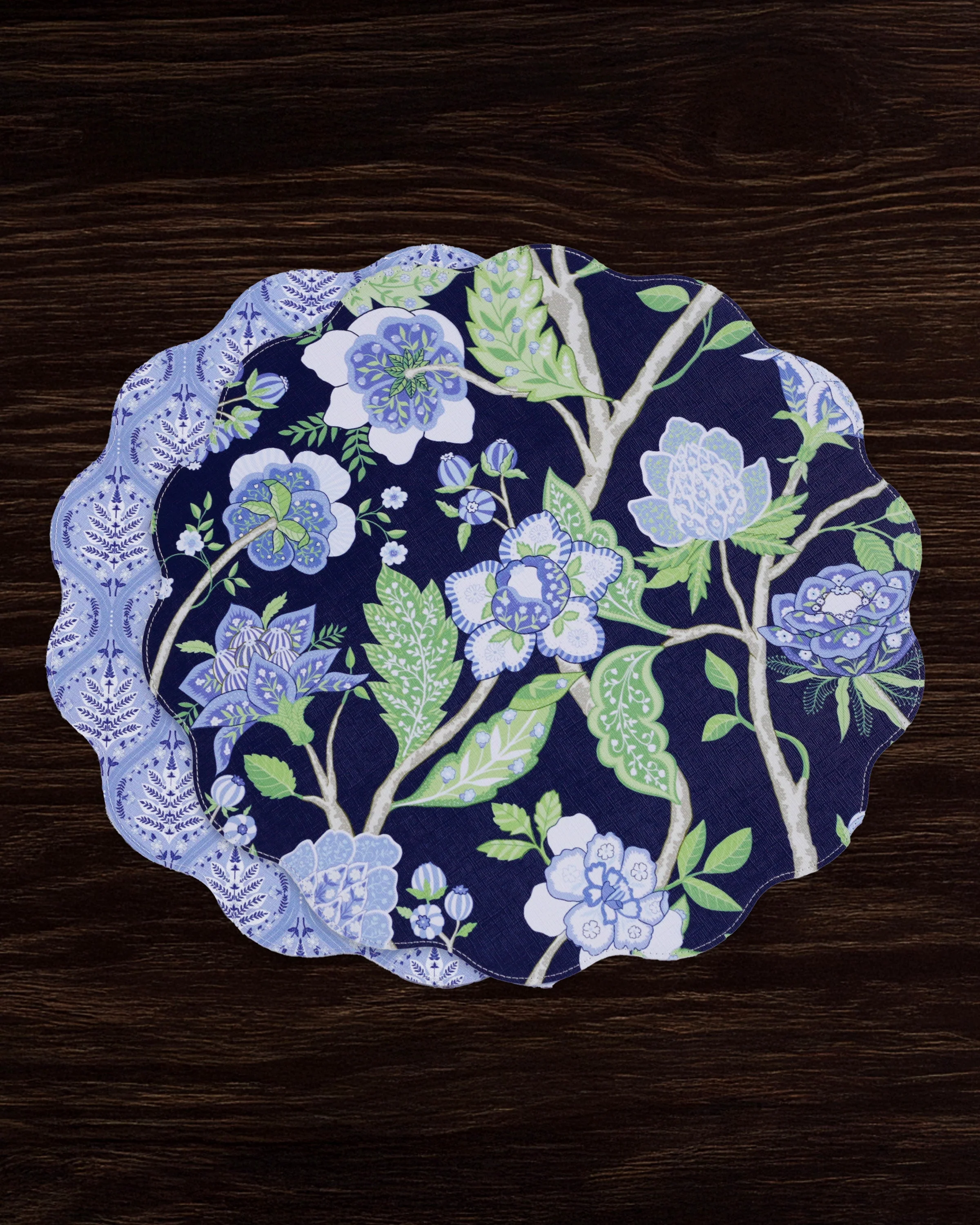 Beatriz Ball VIDA Blooms & Branches Reversible Round Placemats Set of 4 Navy & Green - Image 5