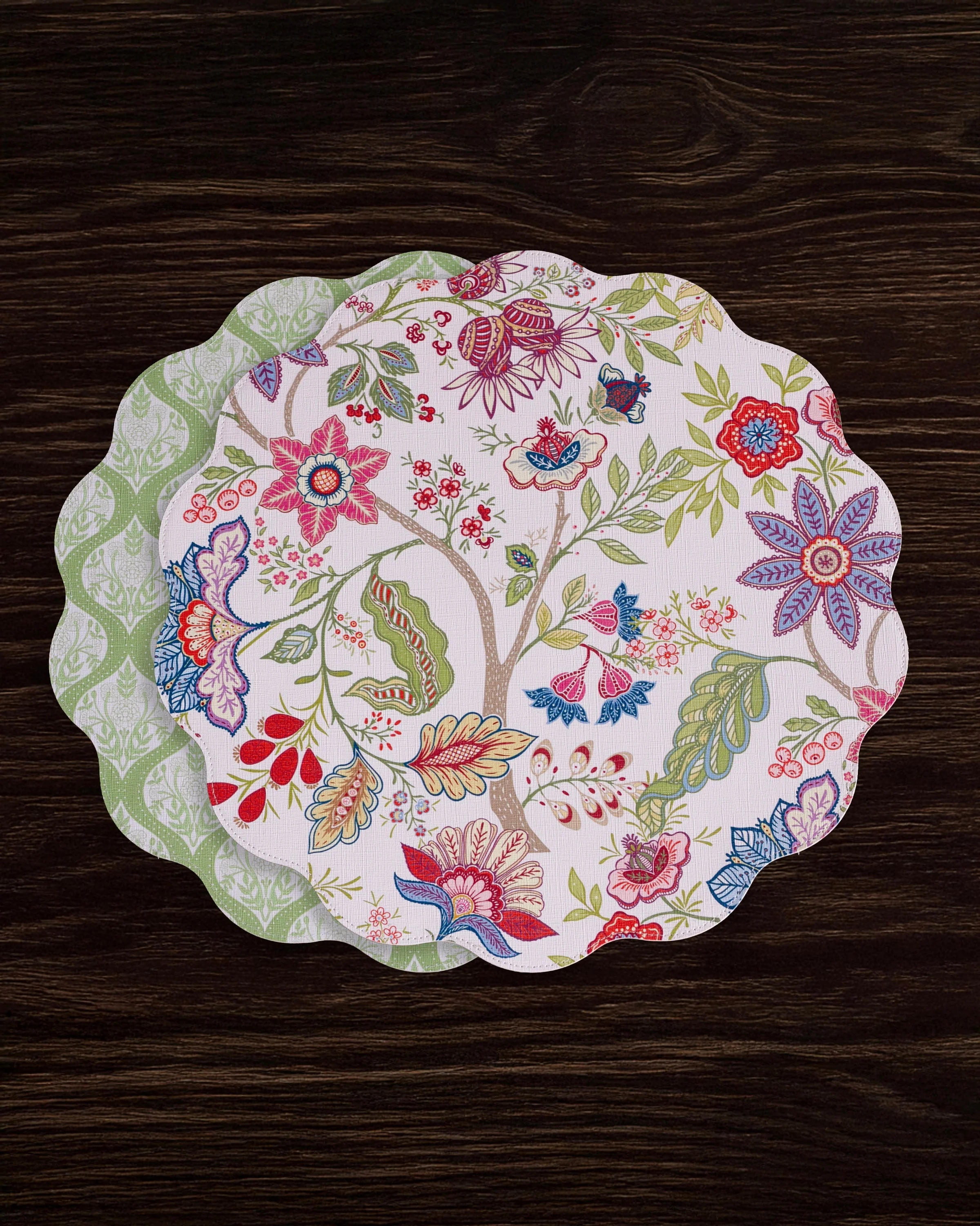 Beatriz Ball VIDA Blooms & Branches Reversible  Round Placemats Set of 4 Periwinkle & Peach - Image 5