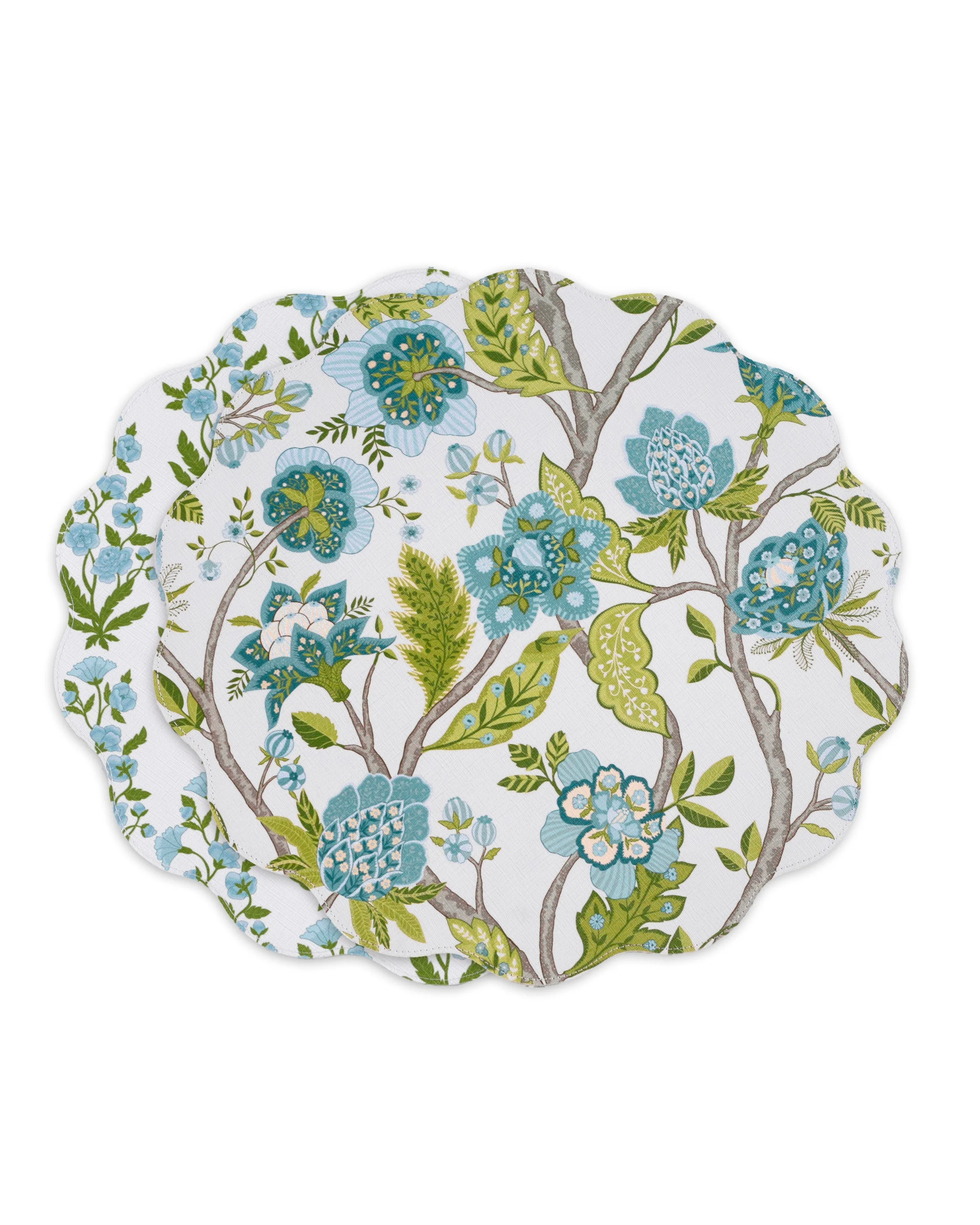 Beatriz Ball VIDA Blooms & Branches Reversible Round Placemats Set of 4 Teal & Green