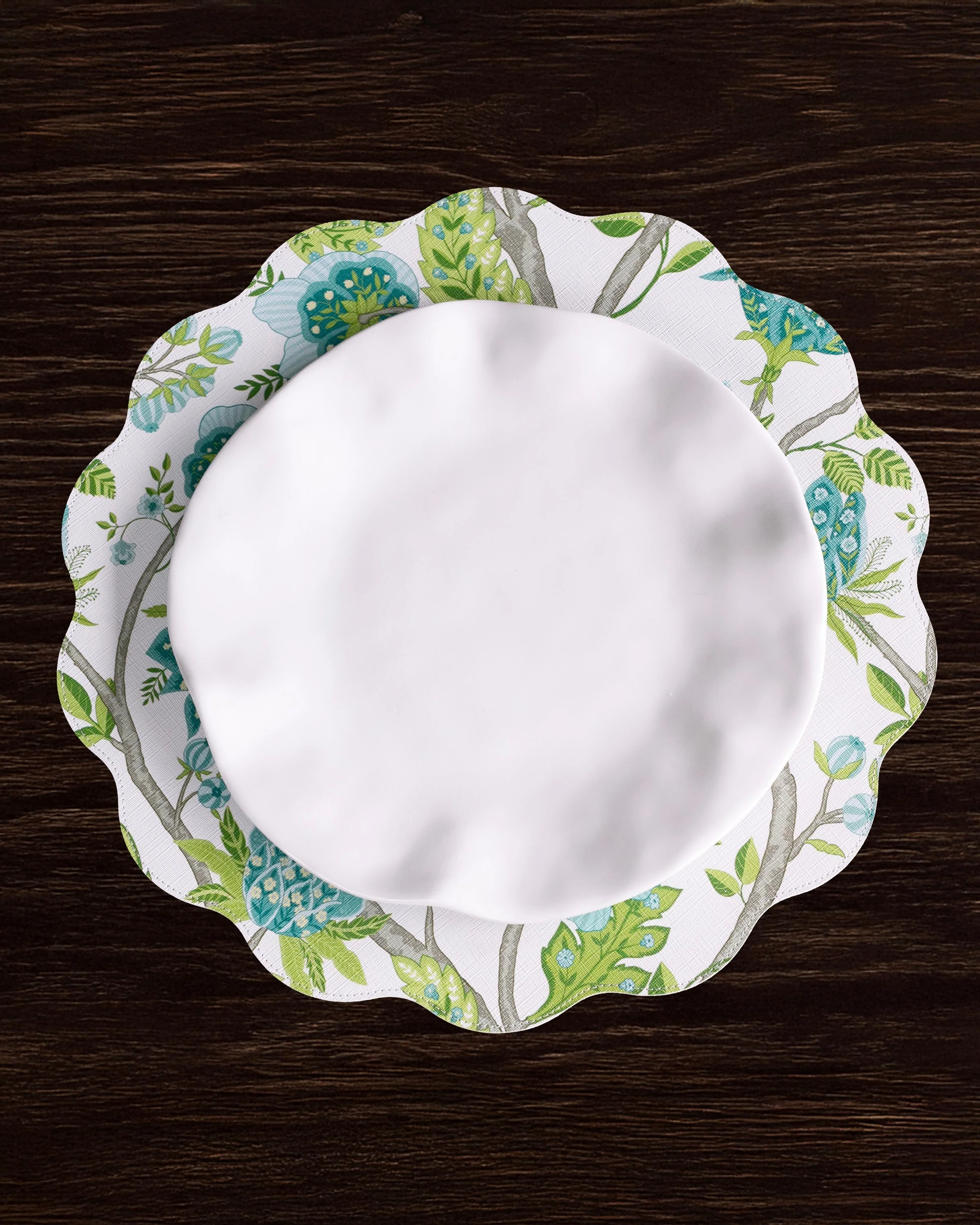 Beatriz Ball VIDA Blooms & Branches Reversible Round Placemats Set of 4 Teal & Green - Image 2