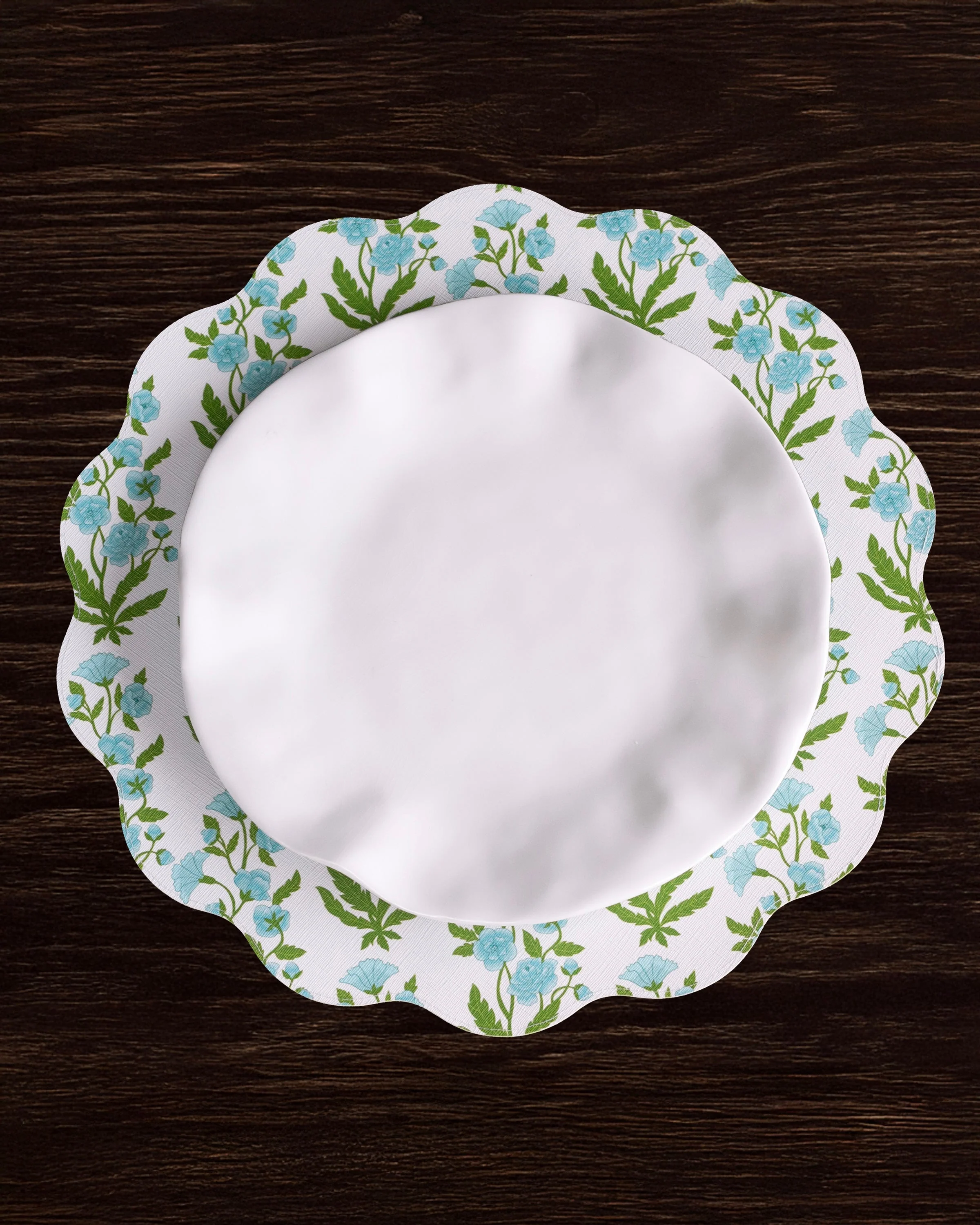 Beatriz Ball VIDA Blooms & Branches Reversible Round Placemats Set of 4 Teal & Green - Image 3