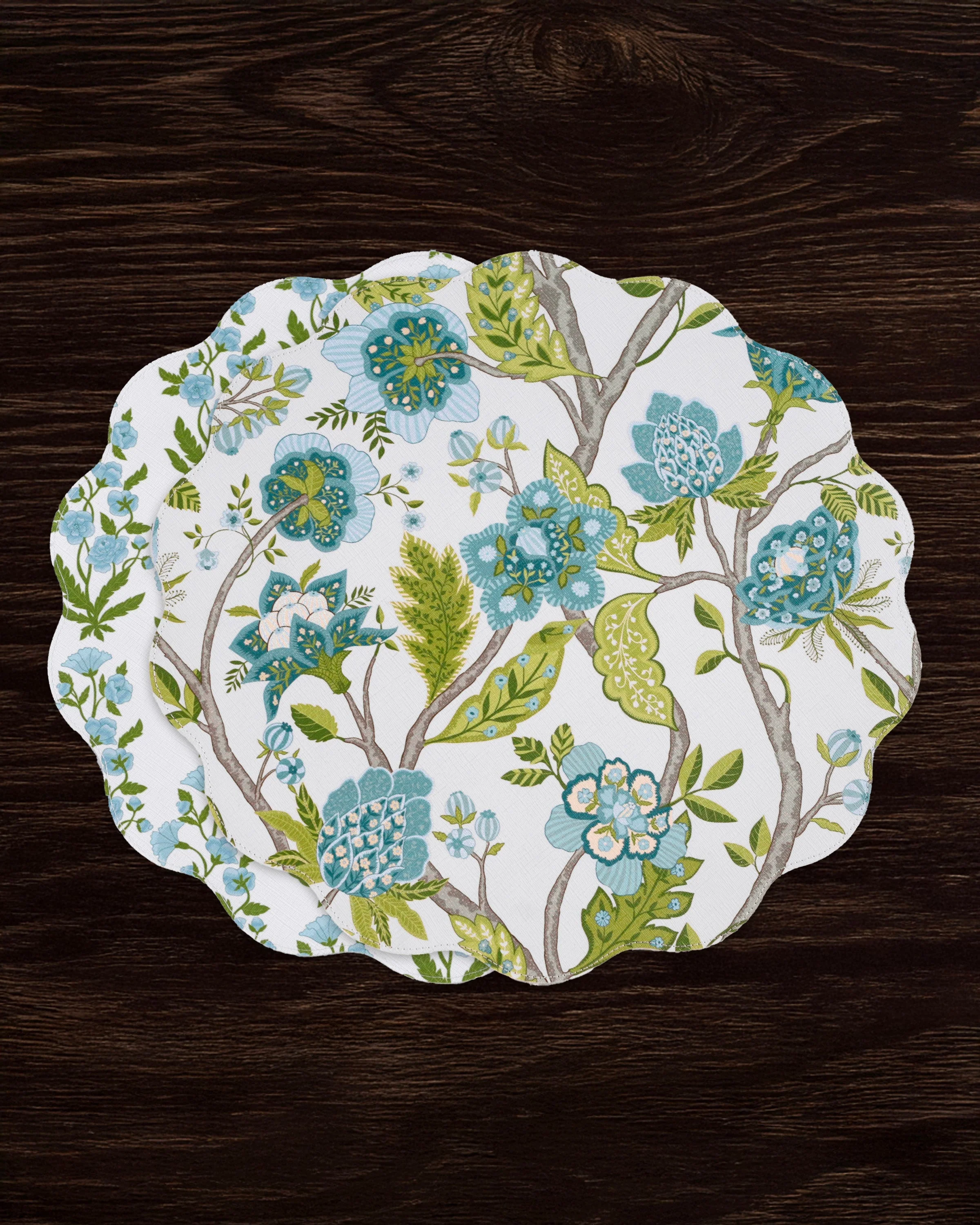 Beatriz Ball VIDA Blooms & Branches Reversible Round Placemats Set of 4 Teal & Green - Image 4