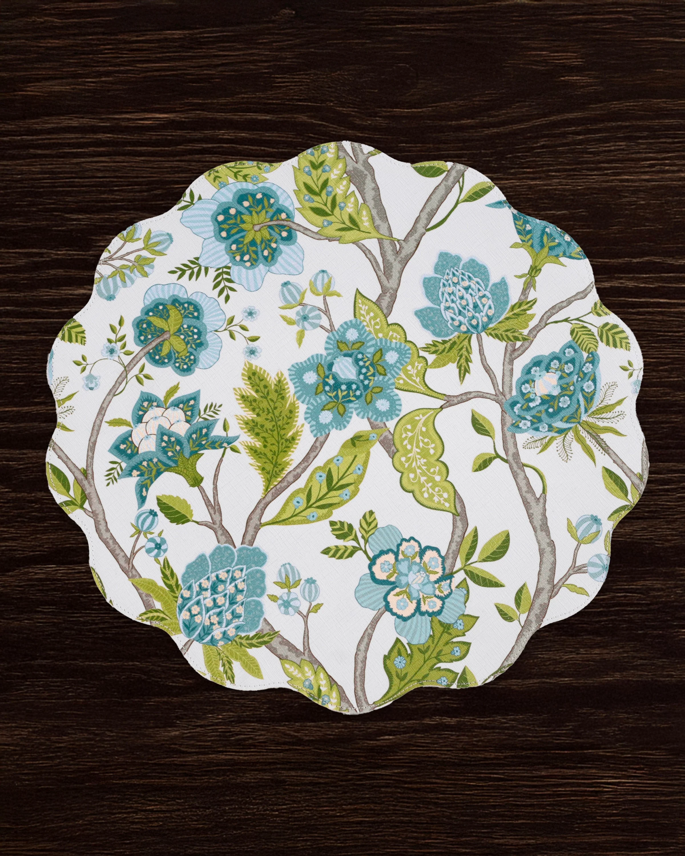 Beatriz Ball VIDA Blooms & Branches Reversible Round Placemats Set of 4 Teal & Green - Image 5