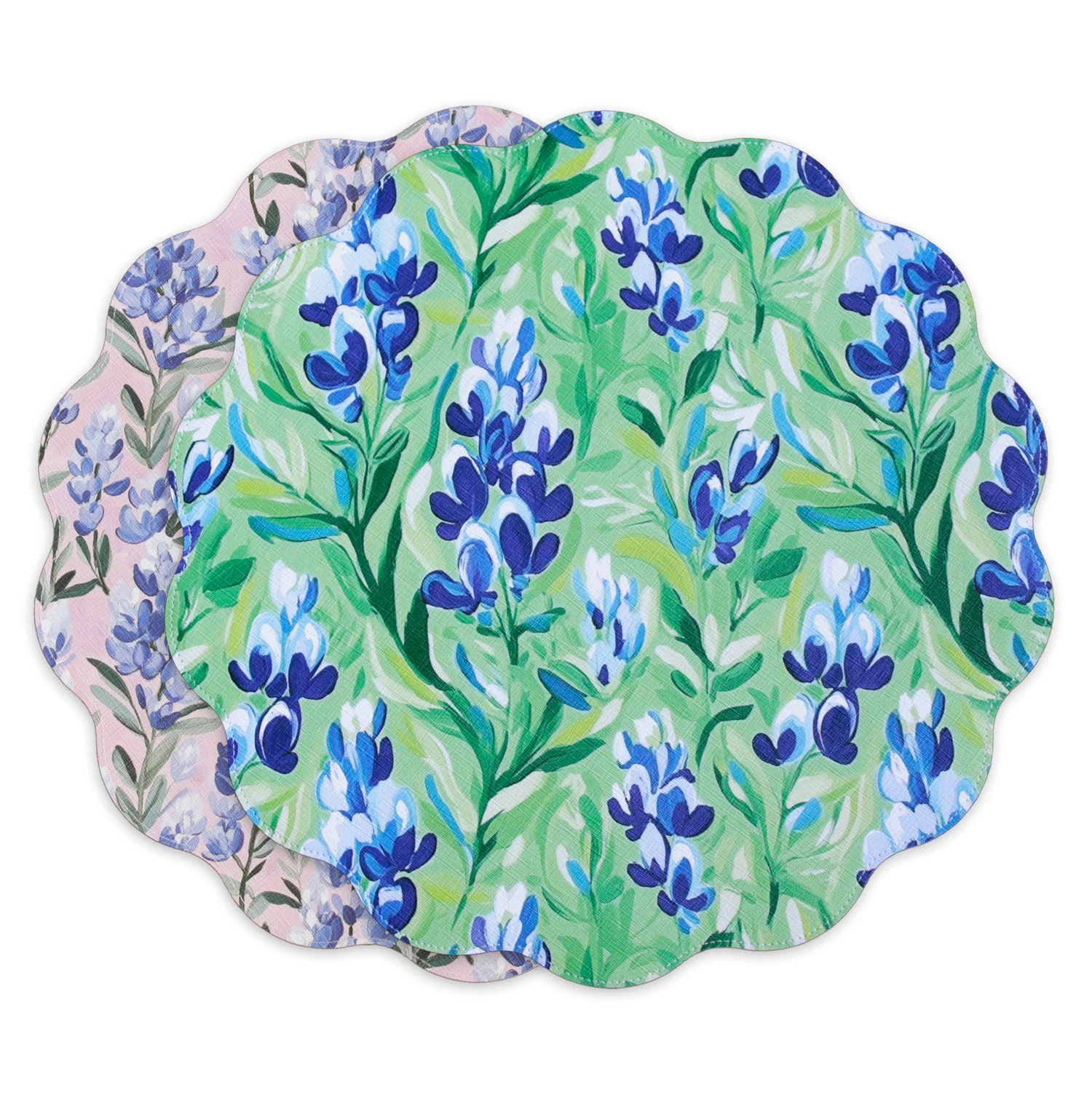 Beatriz Ball VIDA Bluebells & Flowers Reversible Round Placemats Set of 4 (Pink & Green)