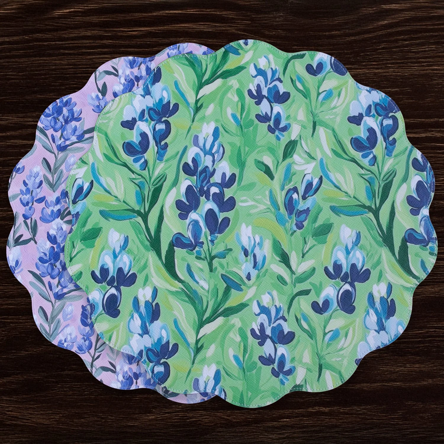 Beatriz Ball VIDA Bluebells & Flowers Reversible Round Placemats Set of 4 (Pink & Green) - Image 2