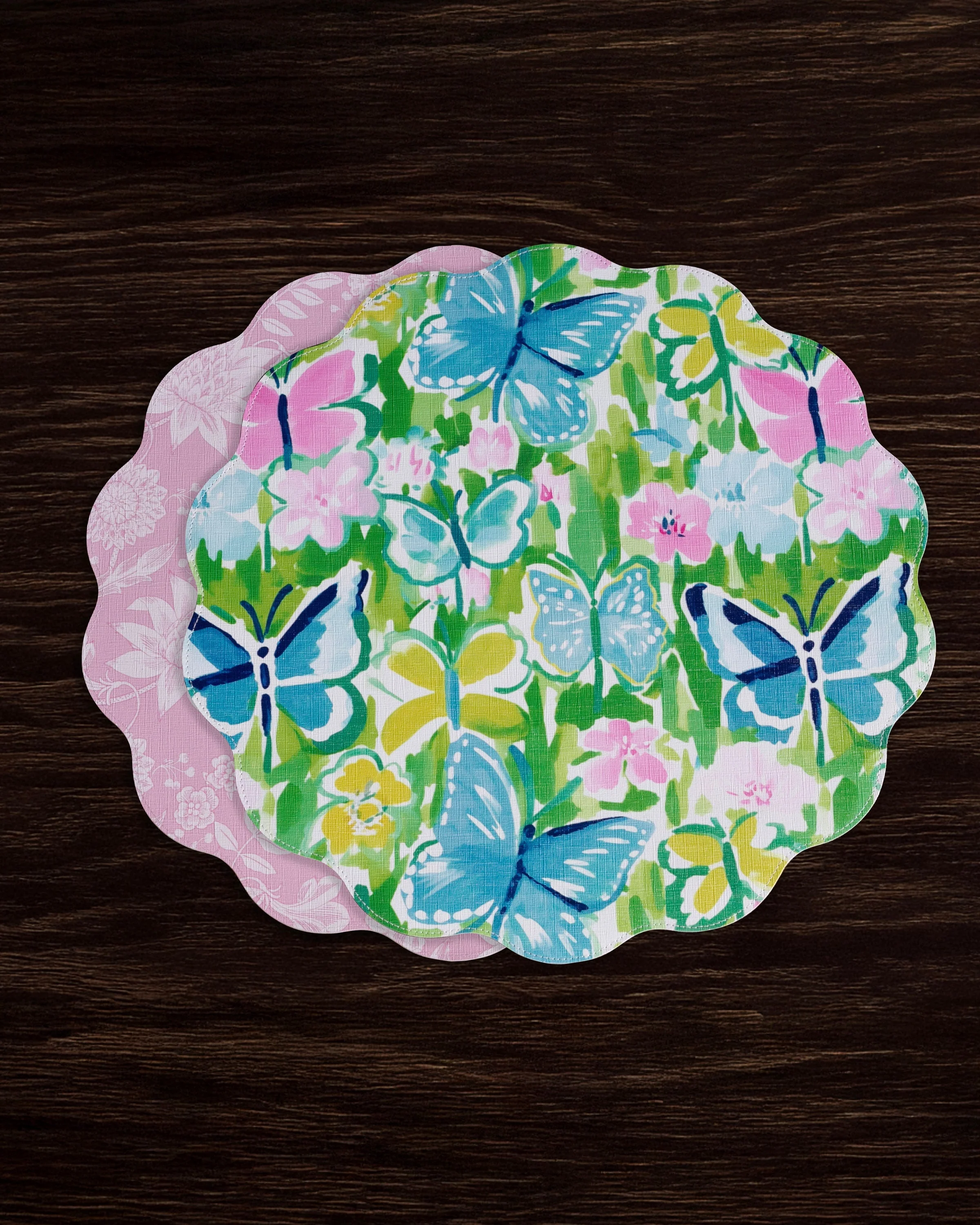 Beatriz Ball VIDA Butterfly Garden & Flowers Reversible Round Placemats Set of 4 Pastel - Image 5