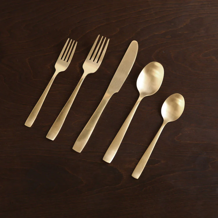 Beatriz Ball VIDA Charlotte Stainless Flatware Set of 5 (Full Brushed Champagne Gold)