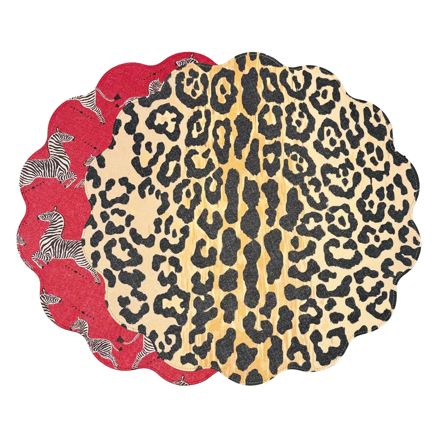 Beatriz Ball VIDA Cheetah and Zebra Reversible Round Placemats Set of 4 Red & Black