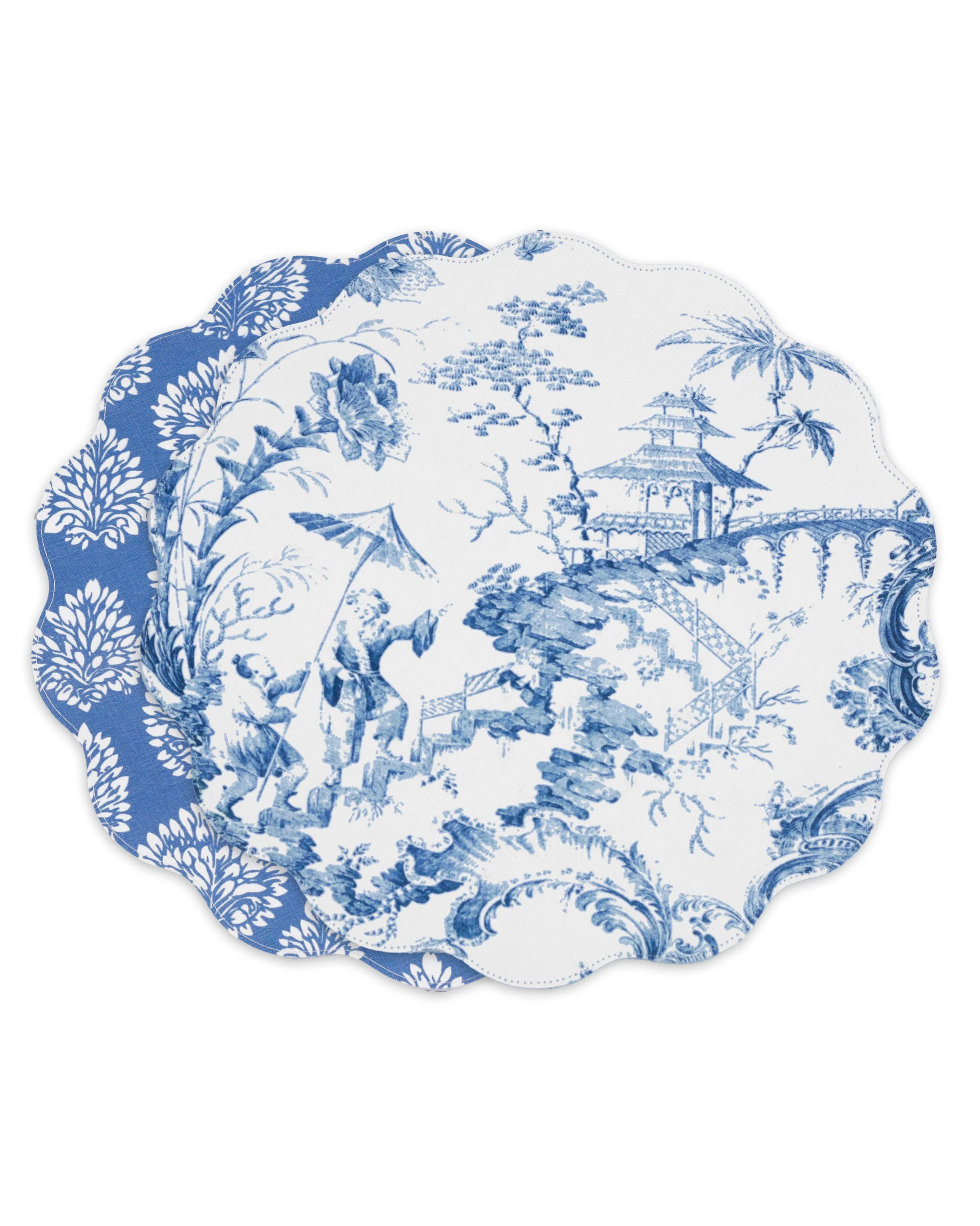 Beatriz Ball VIDA Chinoiserie Reversible Round Placemats Set of 4 Blue & White