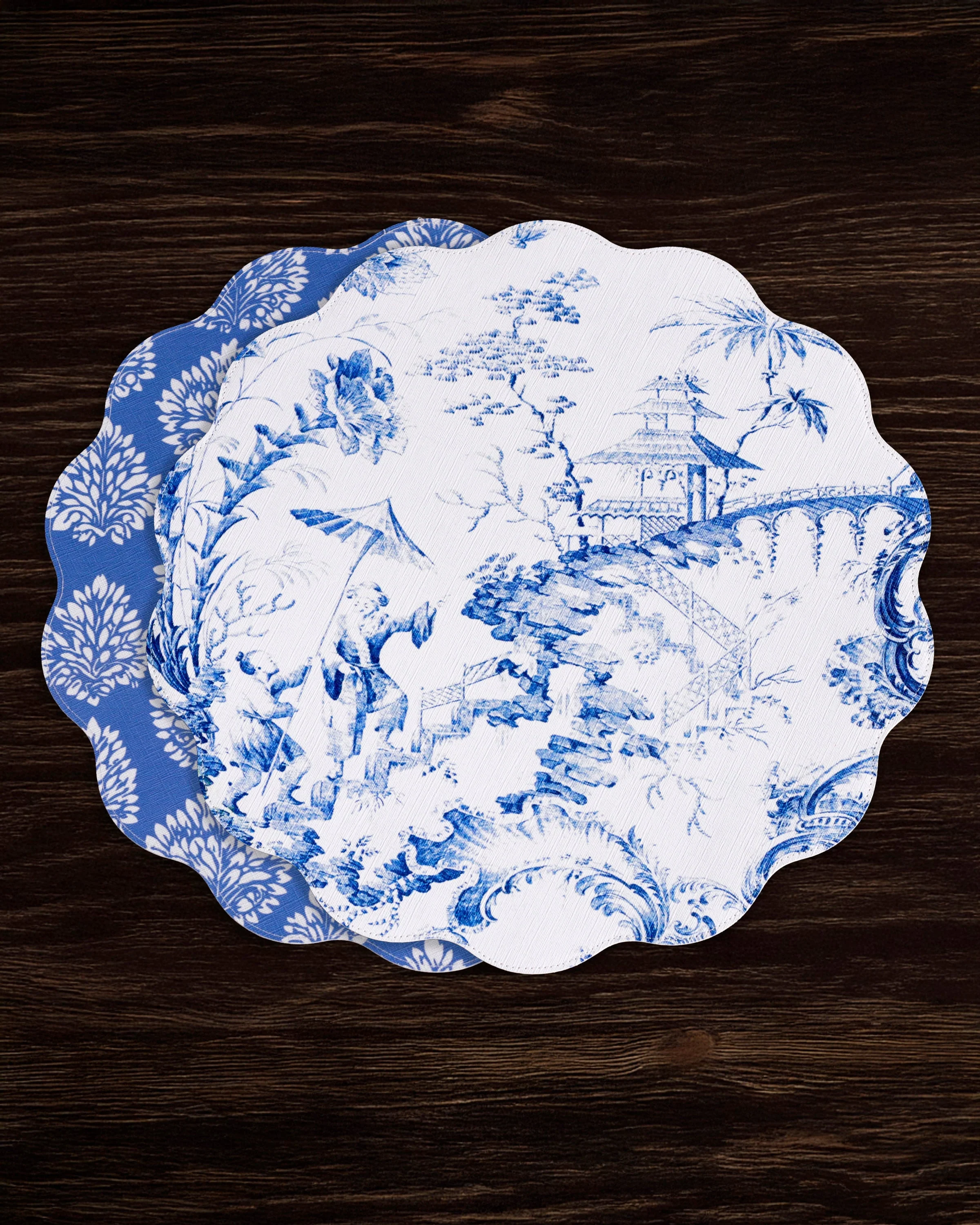 Beatriz Ball VIDA Chinoiserie Reversible Round Placemats Set of 4 Blue & White - Image 6