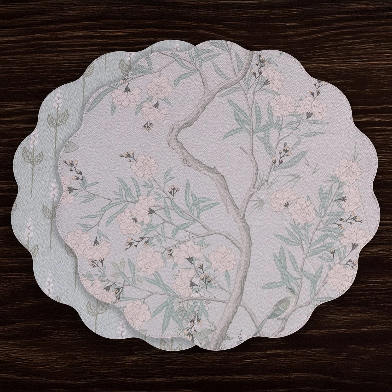 Beatriz Ball VIDA Chinoiserie Reversible Round Placemats Set of 4 Light Teal & White - Image 4