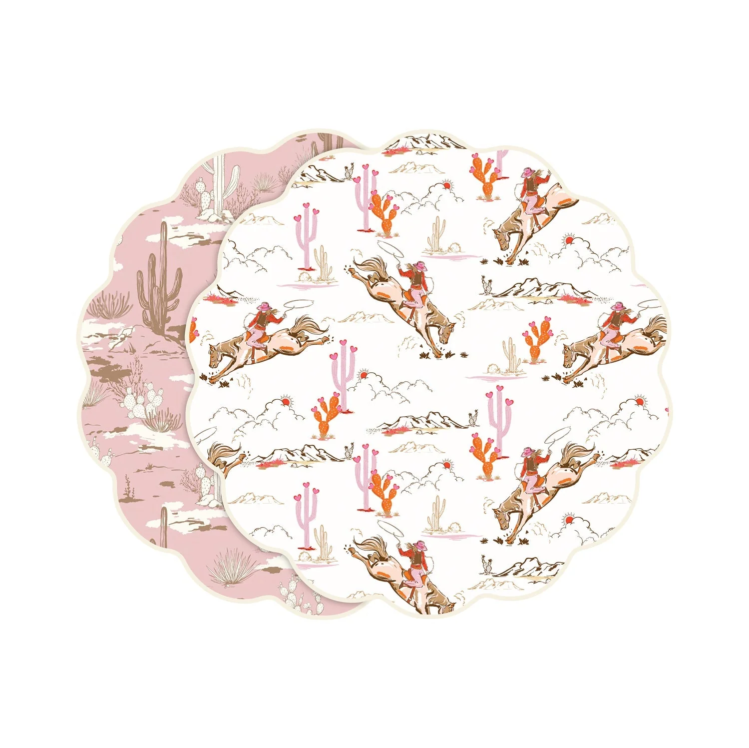 Beatriz Ball VIDA Cowgirl and Cactus Reversible Placemats Set of 4 (Pink and White)