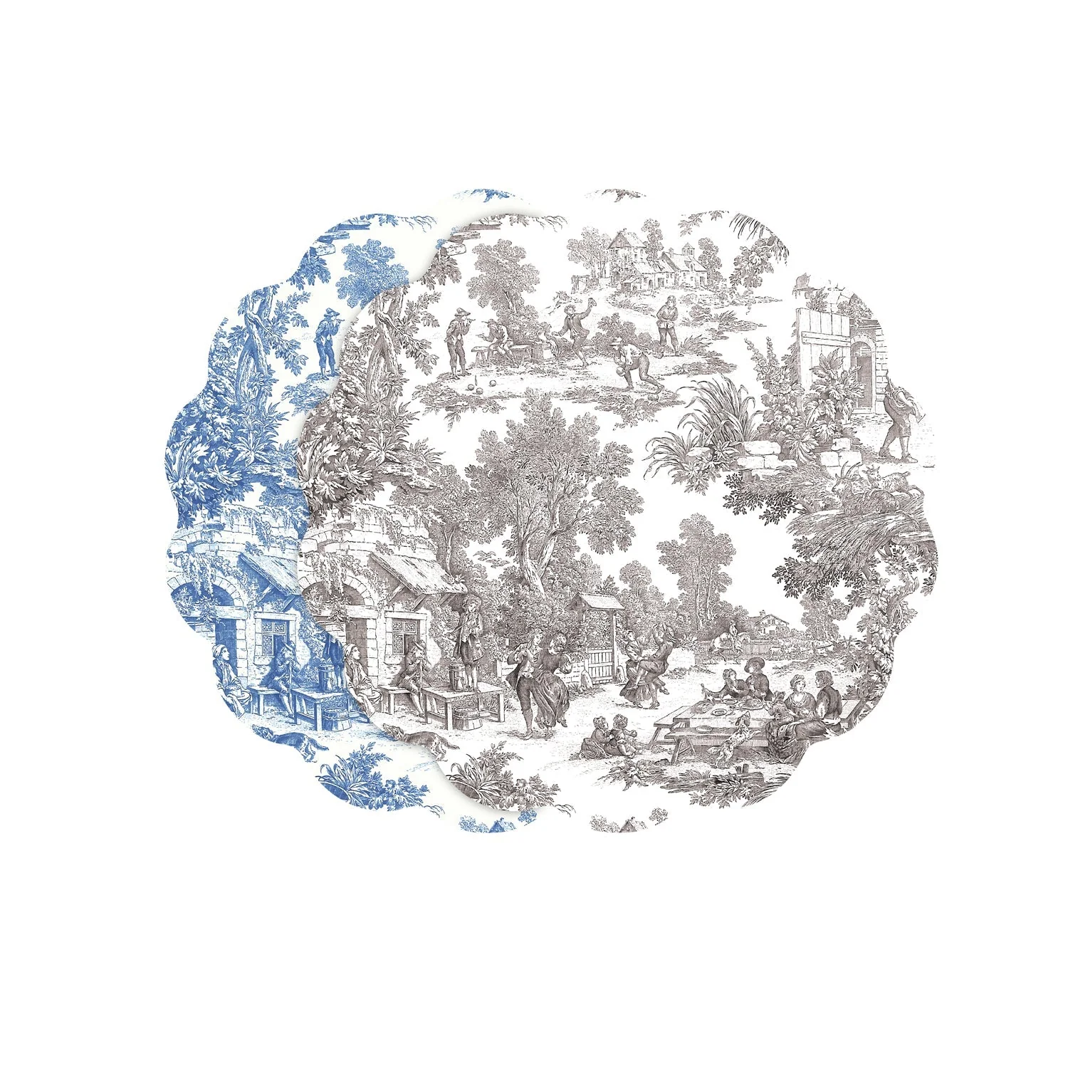 Beatriz Ball VIDA English Toile Reversible Placemats Set of 4 (Blue and Gray)