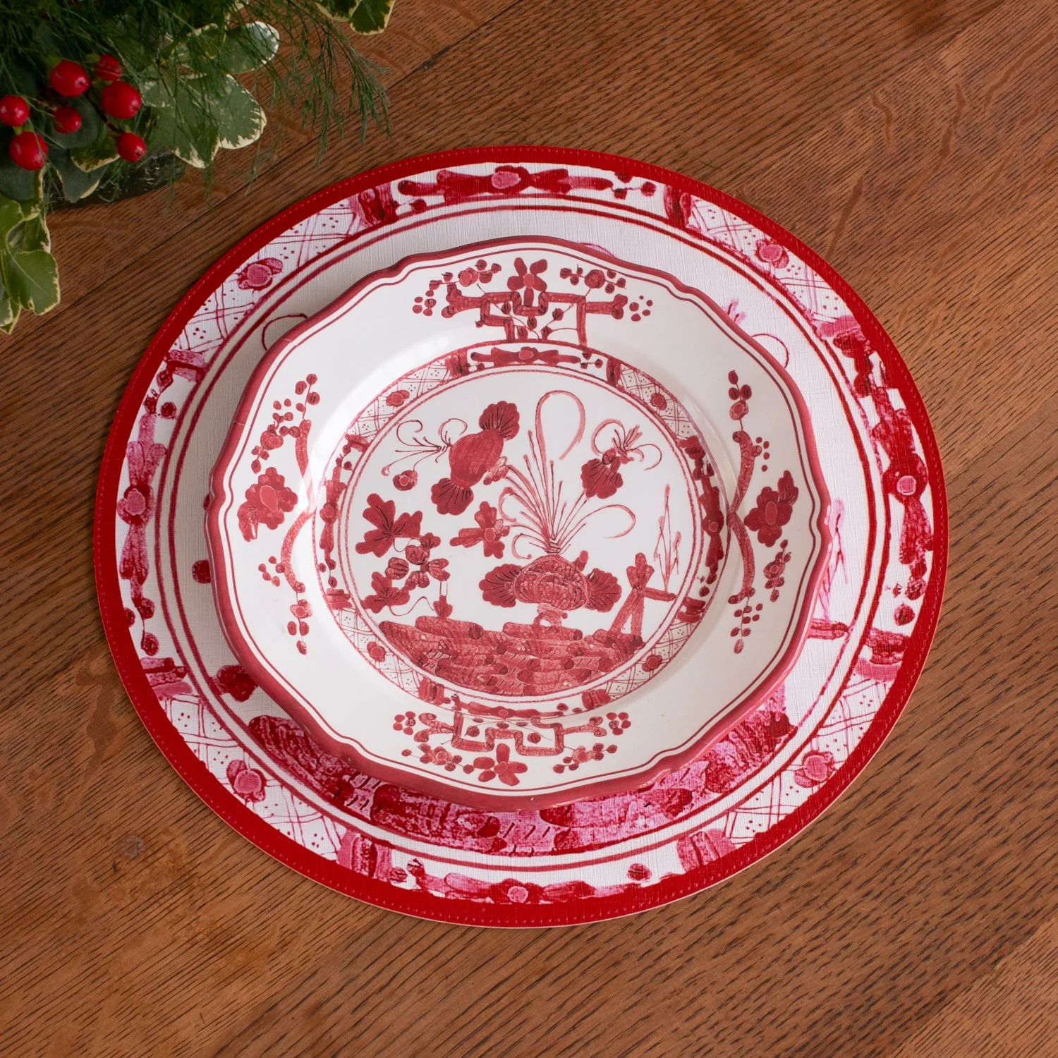 Beatriz Ball VIDA Faenza 11" Dinner Plate Set of 4 White and Red