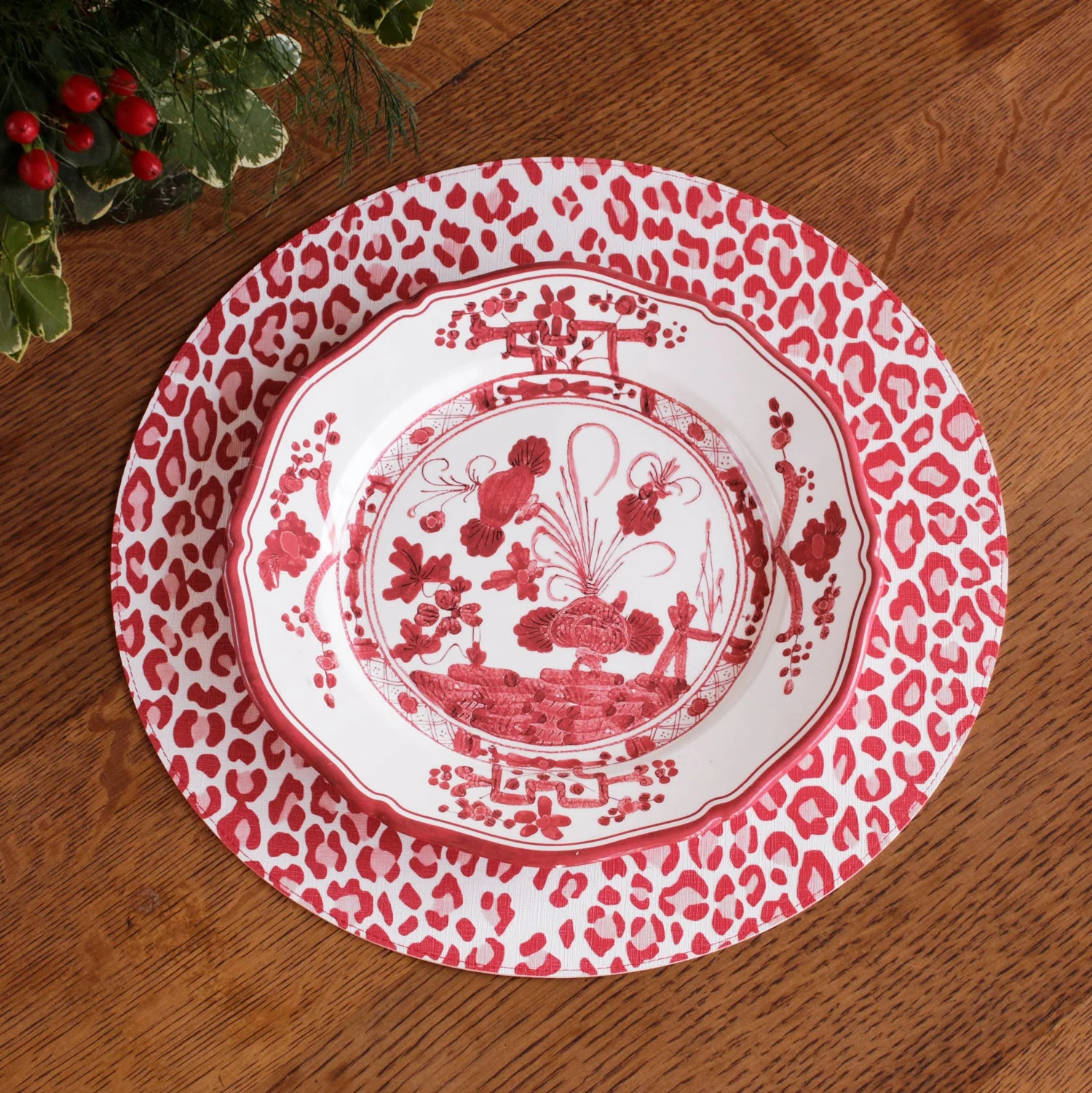 Beatriz Ball VIDA Faenza 11" Dinner Plate Set of 4 White and Red - Image 3