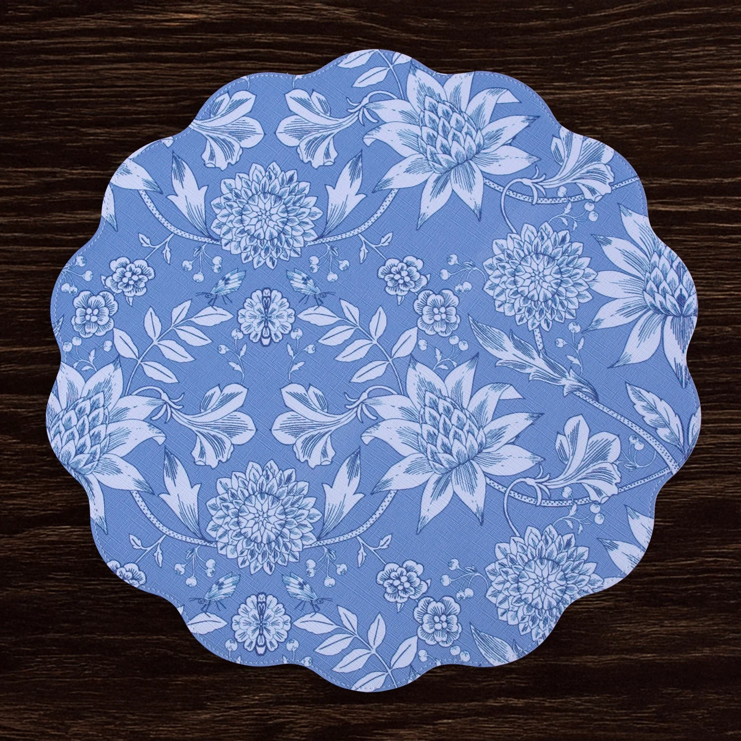 Beatriz Ball VIDA Flowers & Pattern Reversible  Round Placemats Set of 4 (Blue & White) - Image 4