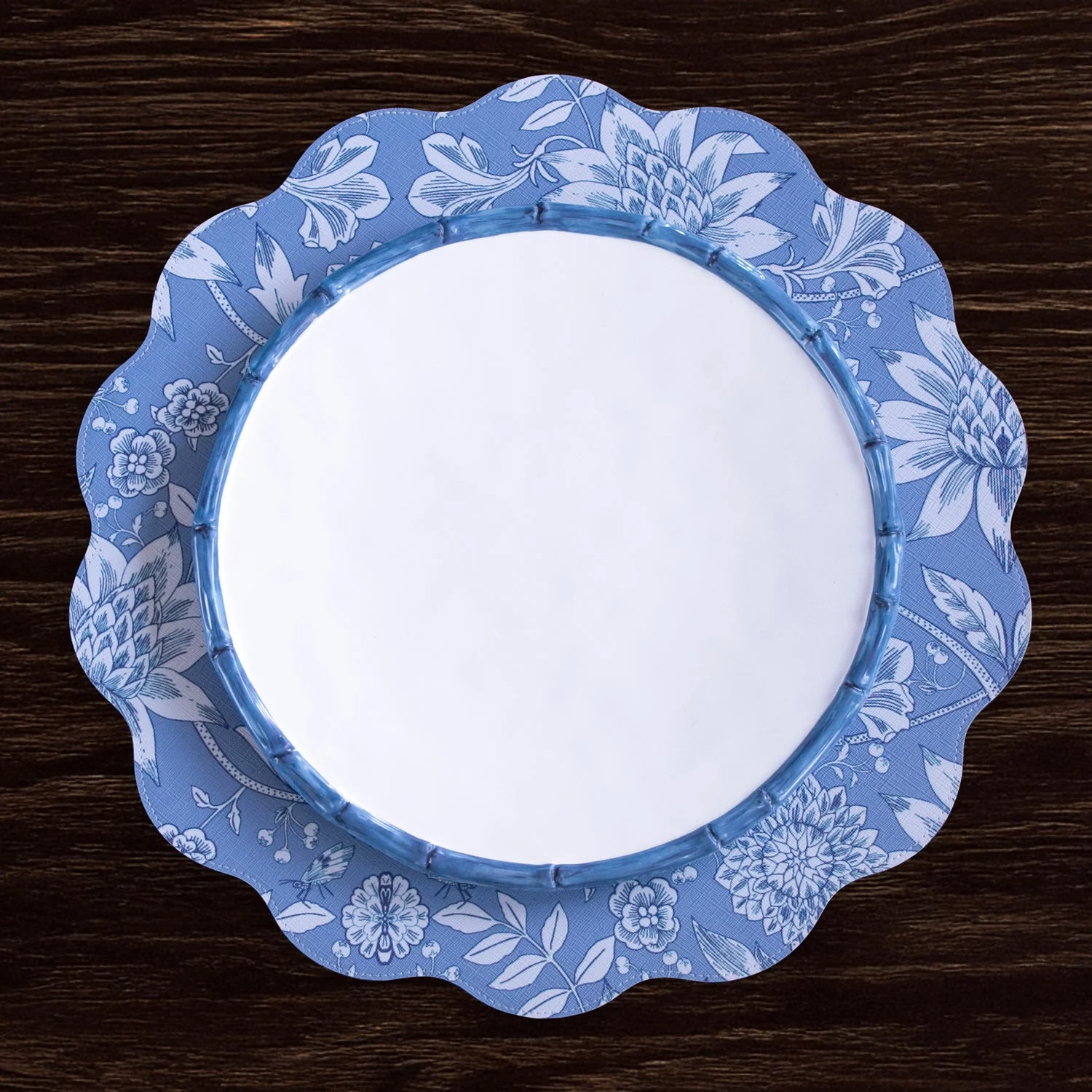 Beatriz Ball VIDA Flowers & Pattern Reversible  Round Placemats Set of 4 (Blue & White) - Image 6