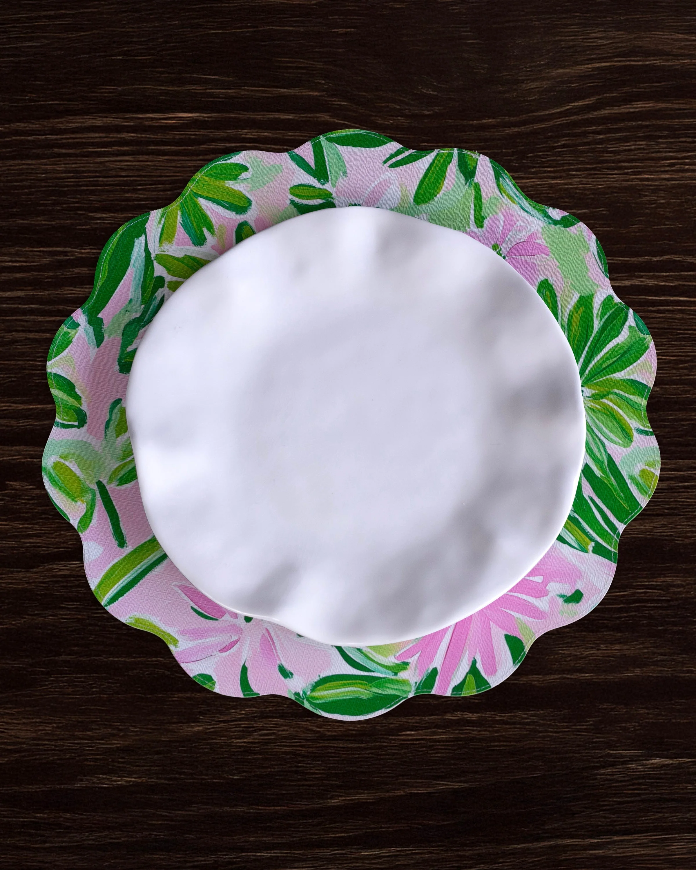 Beatriz Ball VIDA Hydrangeas & Daisies Reversible  Round Placemats Set of 4 Pink & Green - Image 2