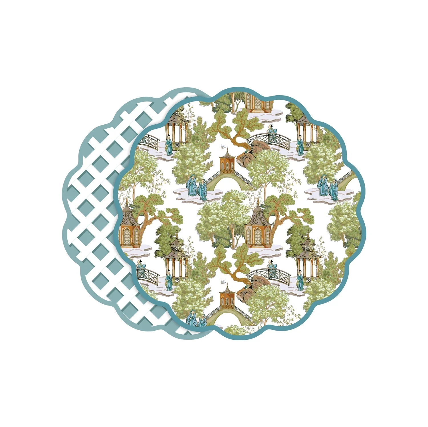 Beatriz Ball VIDA Pagoda and Lattice Reversible Placemats Set of 4 (Blue and Green)
