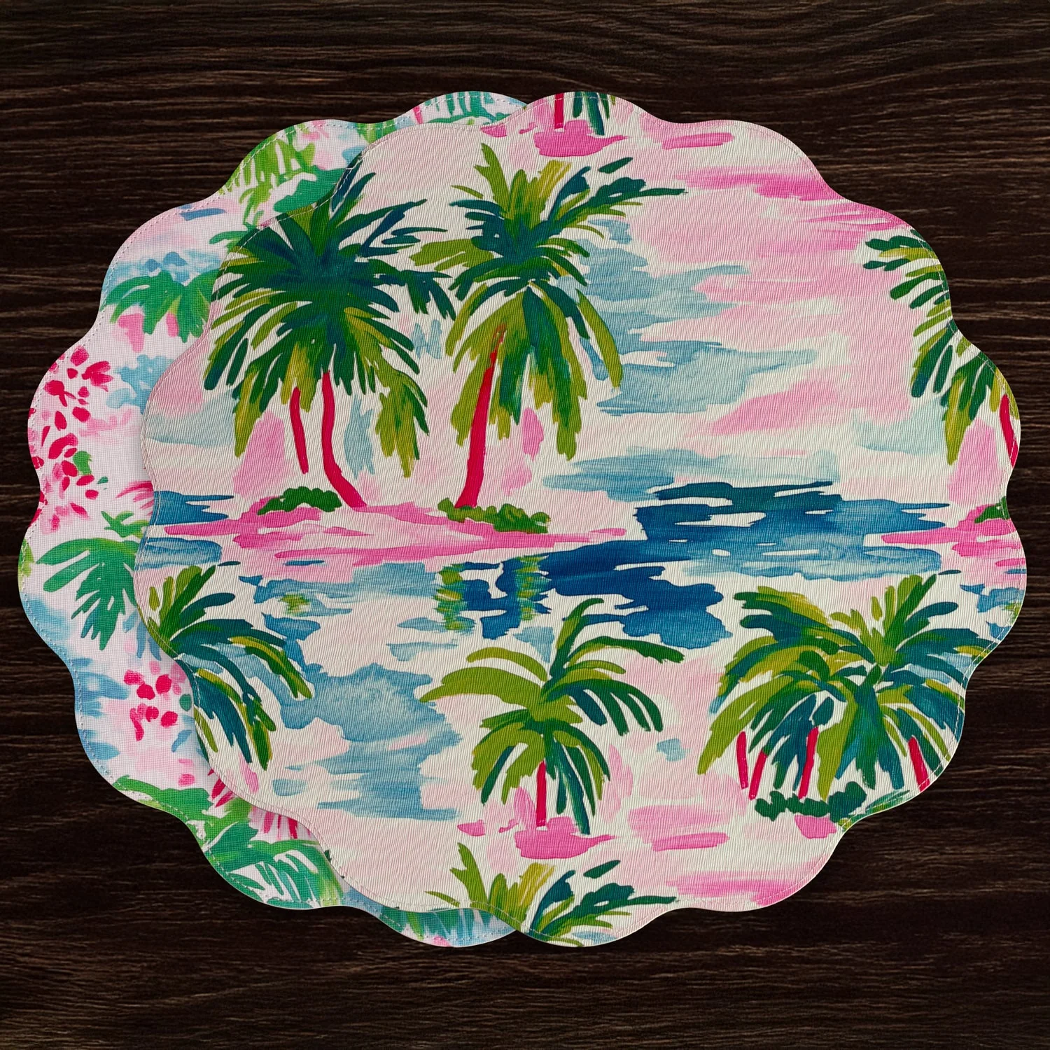 Beatriz Ball VIDA Palm Trees Reversible Round Placemats Set of 4 (Multi) - Image 2