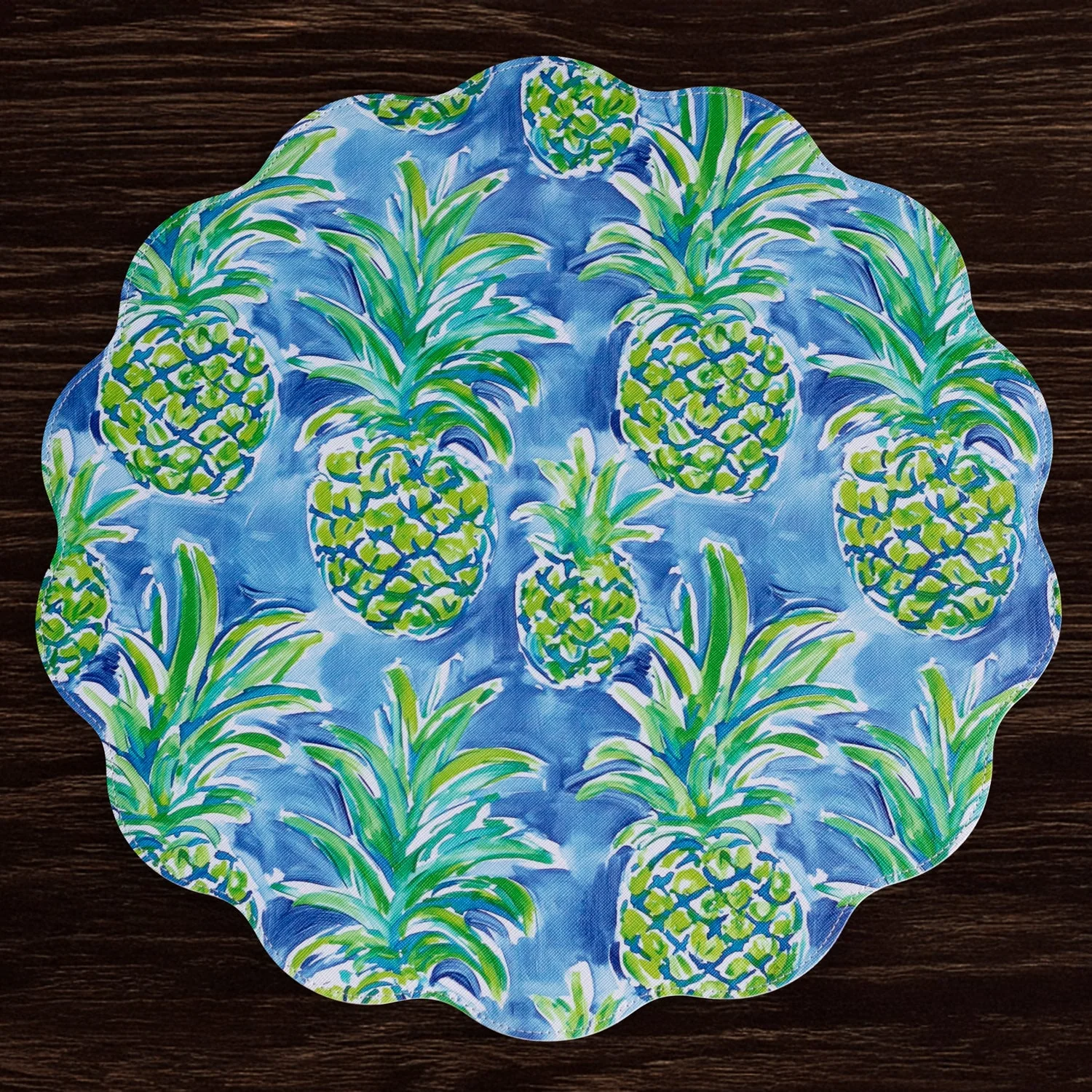 Beatriz Ball VIDA Pineapples & Palms Reversible Round Placemats Set of 4 (Blue & Green) - Image 3