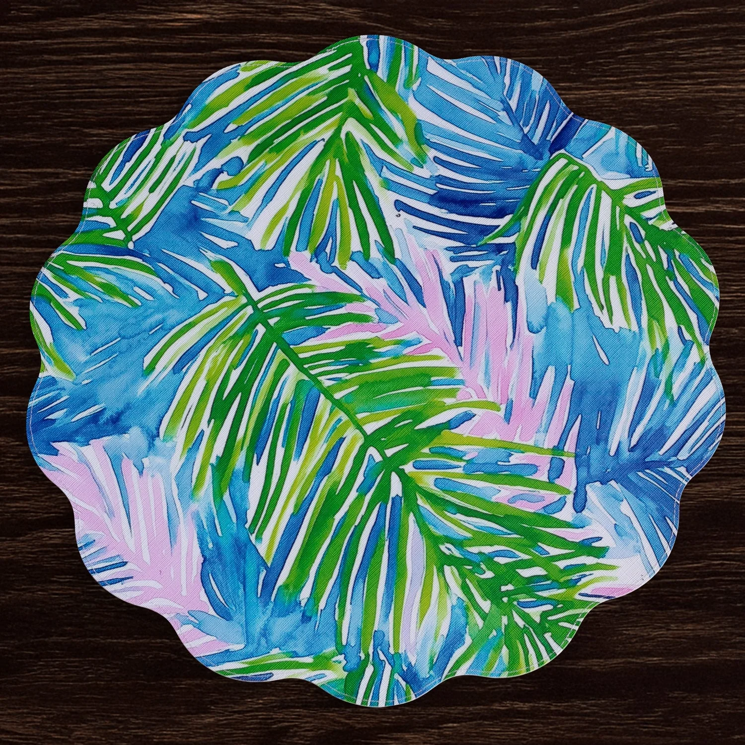 Beatriz Ball VIDA Pineapples & Palms Reversible Round Placemats Set of 4 (Blue & Green) - Image 4
