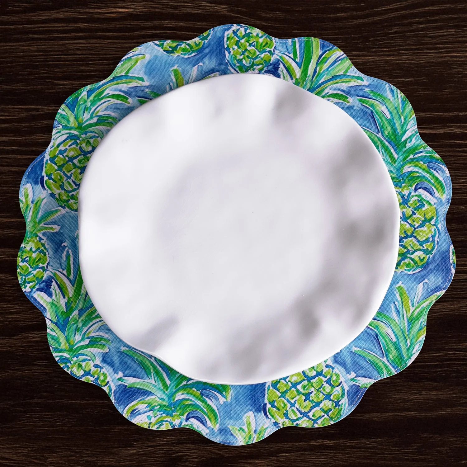 Beatriz Ball VIDA Pineapples & Palms Reversible Round Placemats Set of 4 (Blue & Green) - Image 5