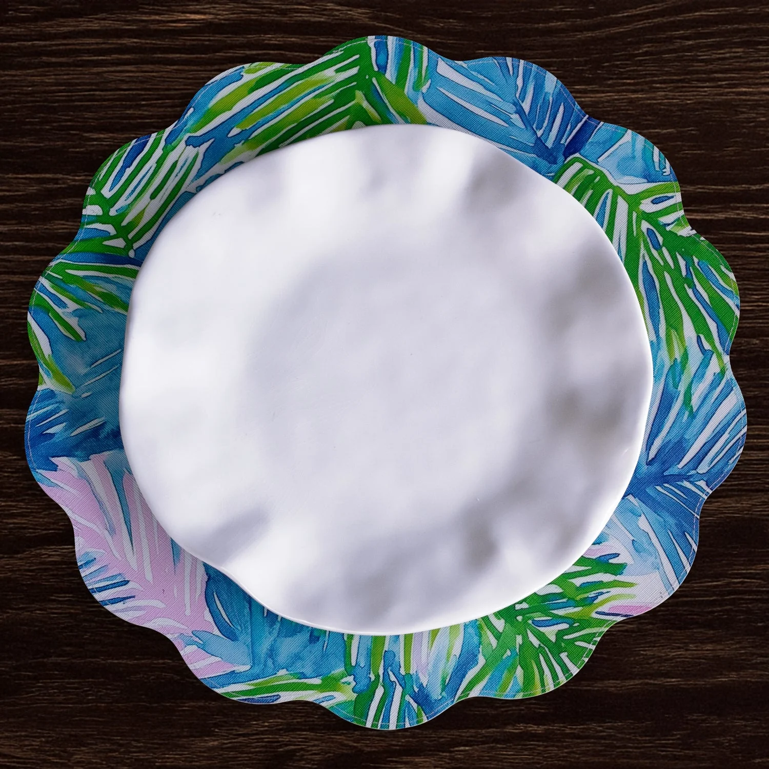 Beatriz Ball VIDA Pineapples & Palms Reversible Round Placemats Set of 4 (Blue & Green) - Image 6