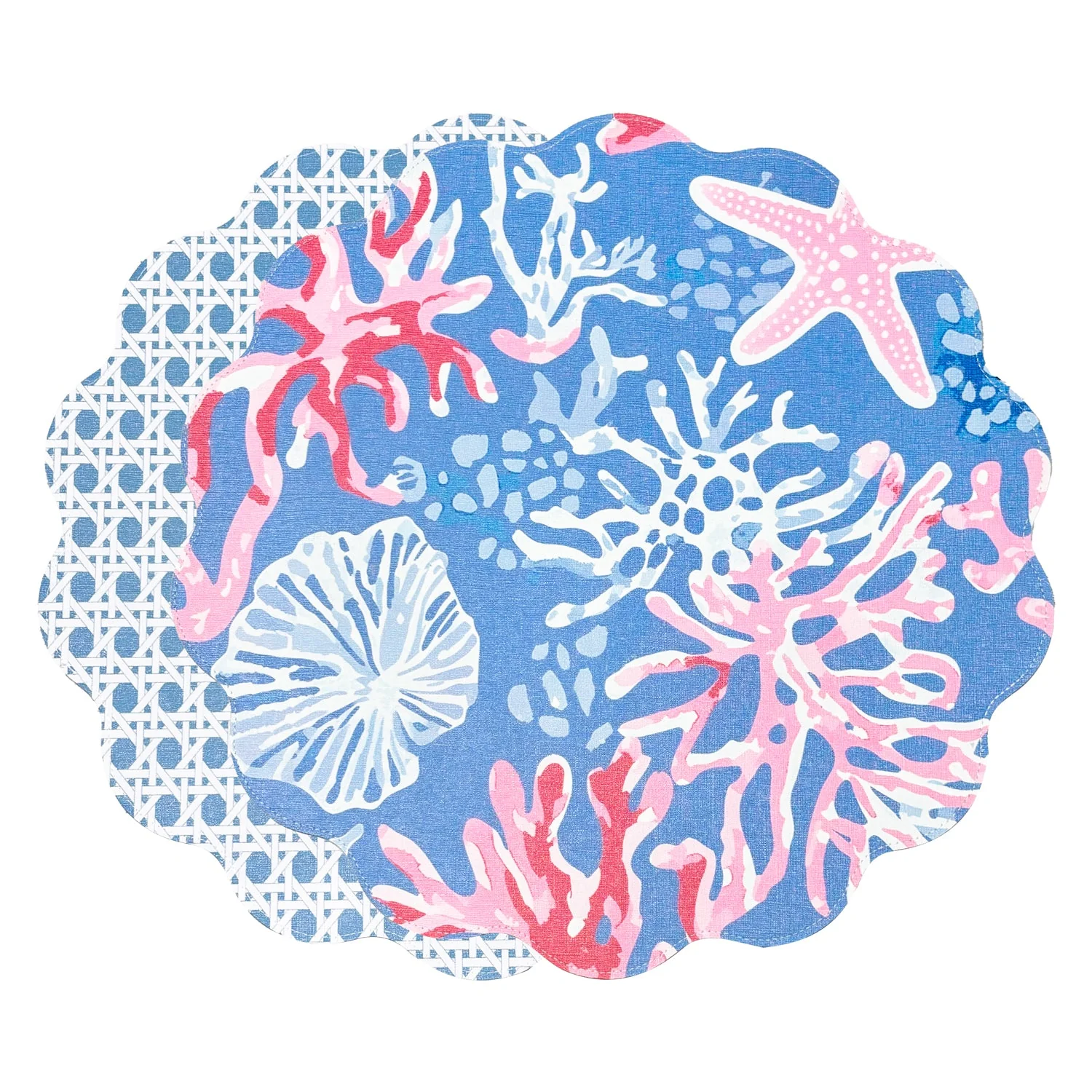 Beatriz Ball VIDA Sealife and Rattan Reversible Round Placemats Set of 4 Blue & Pink