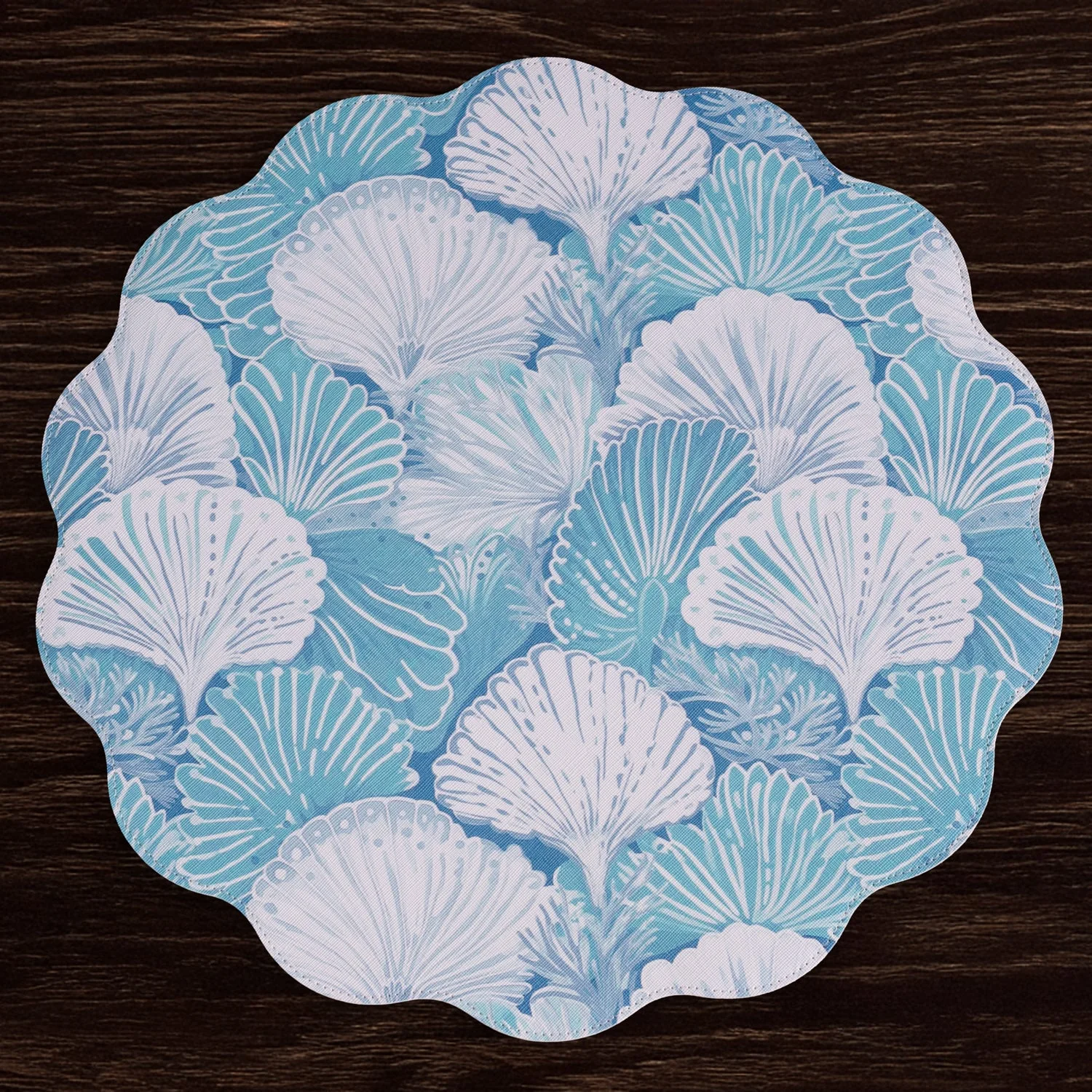 Beatriz Ball VIDA Shells & Scallops Reversible  Round Placemats Set of 4 (Blue & White) - Image 4