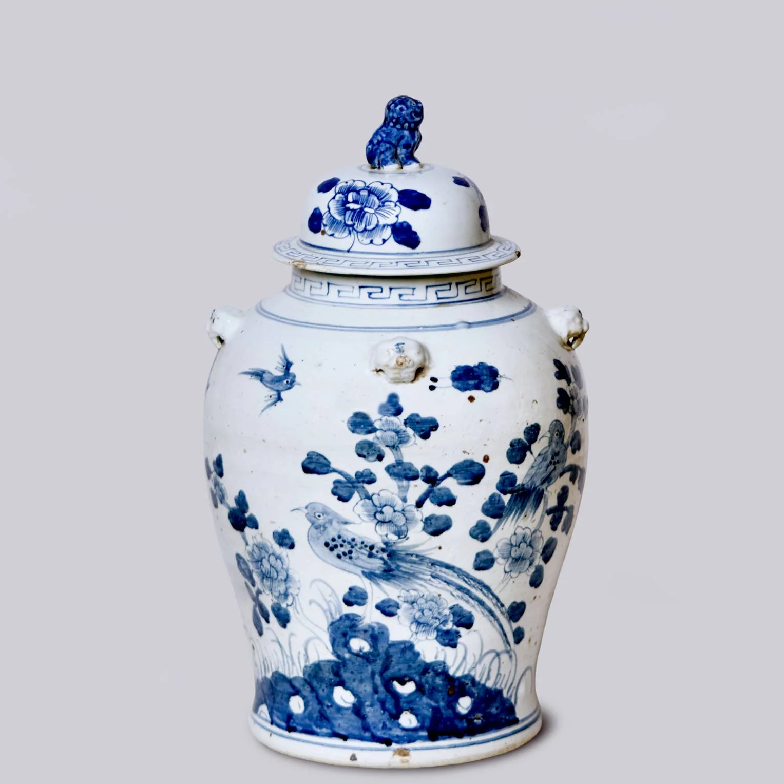 Bird and Flower Blue and White Porcelain Temple Jar