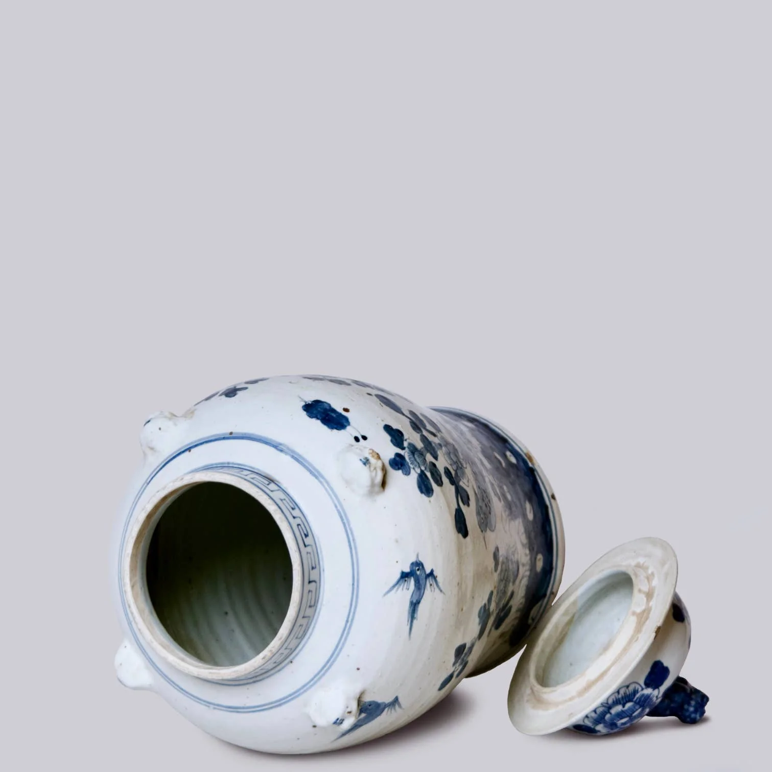 Bird and Flower Blue and White Porcelain Temple Jar - Image 2
