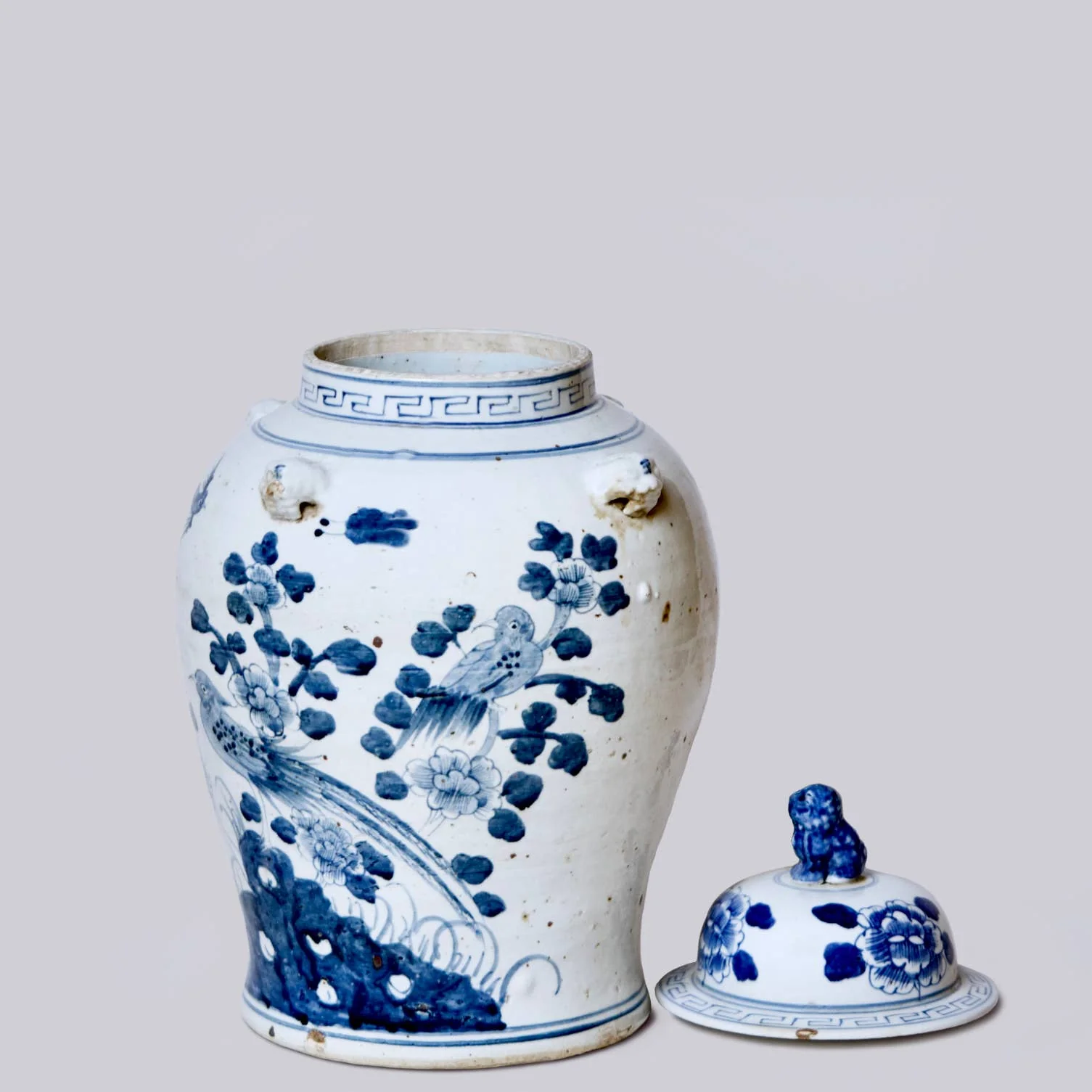 Bird and Flower Blue and White Porcelain Temple Jar - Image 3
