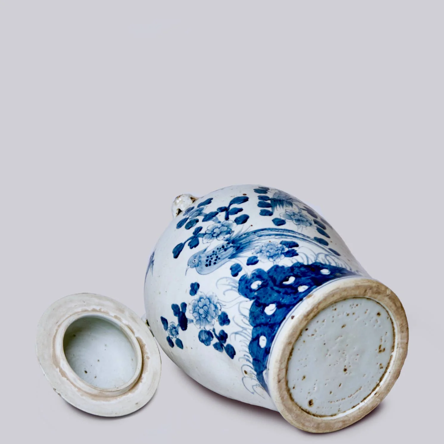 Bird and Flower Blue and White Porcelain Temple Jar - Image 5