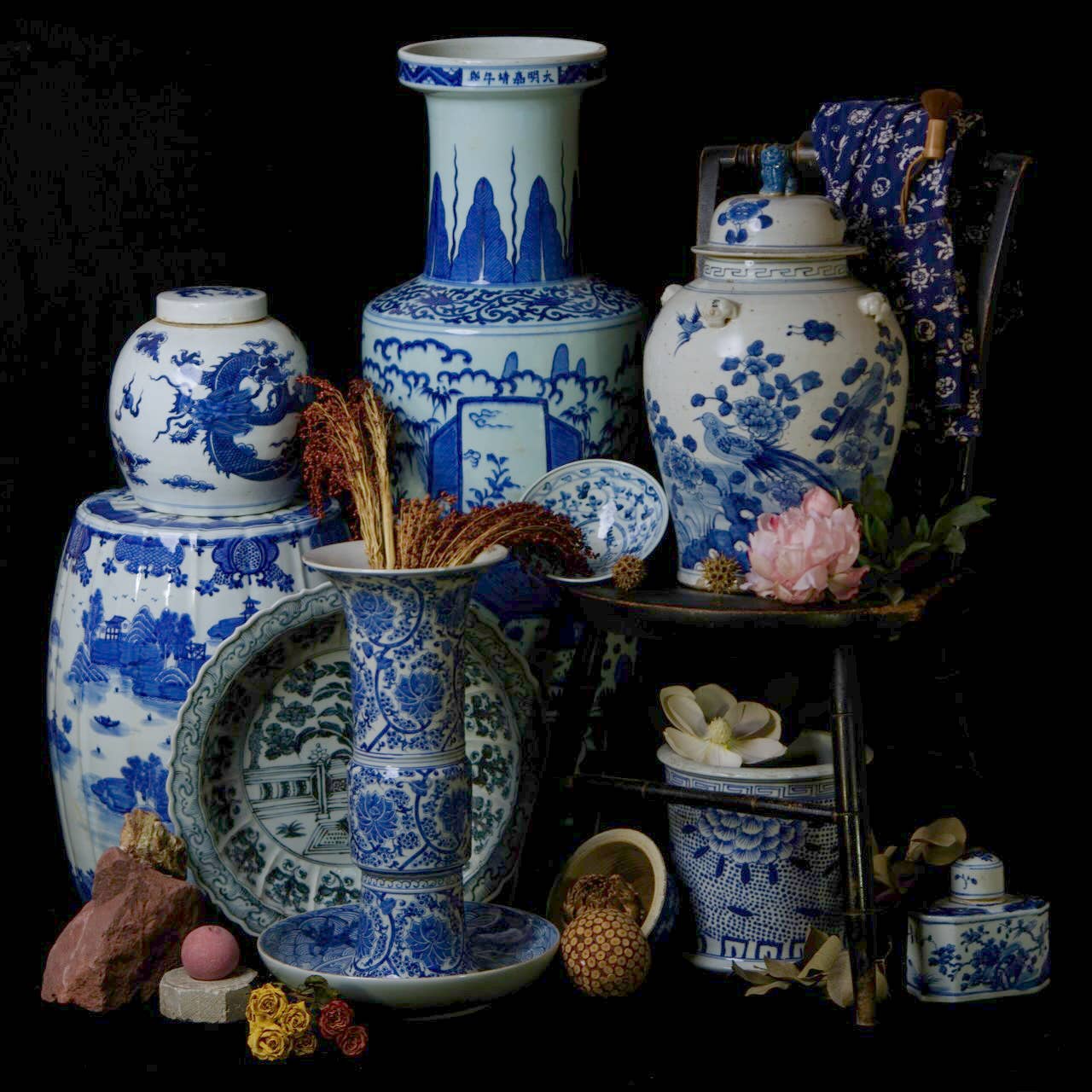 Bird and Flower Blue and White Porcelain Temple Jar - Image 6