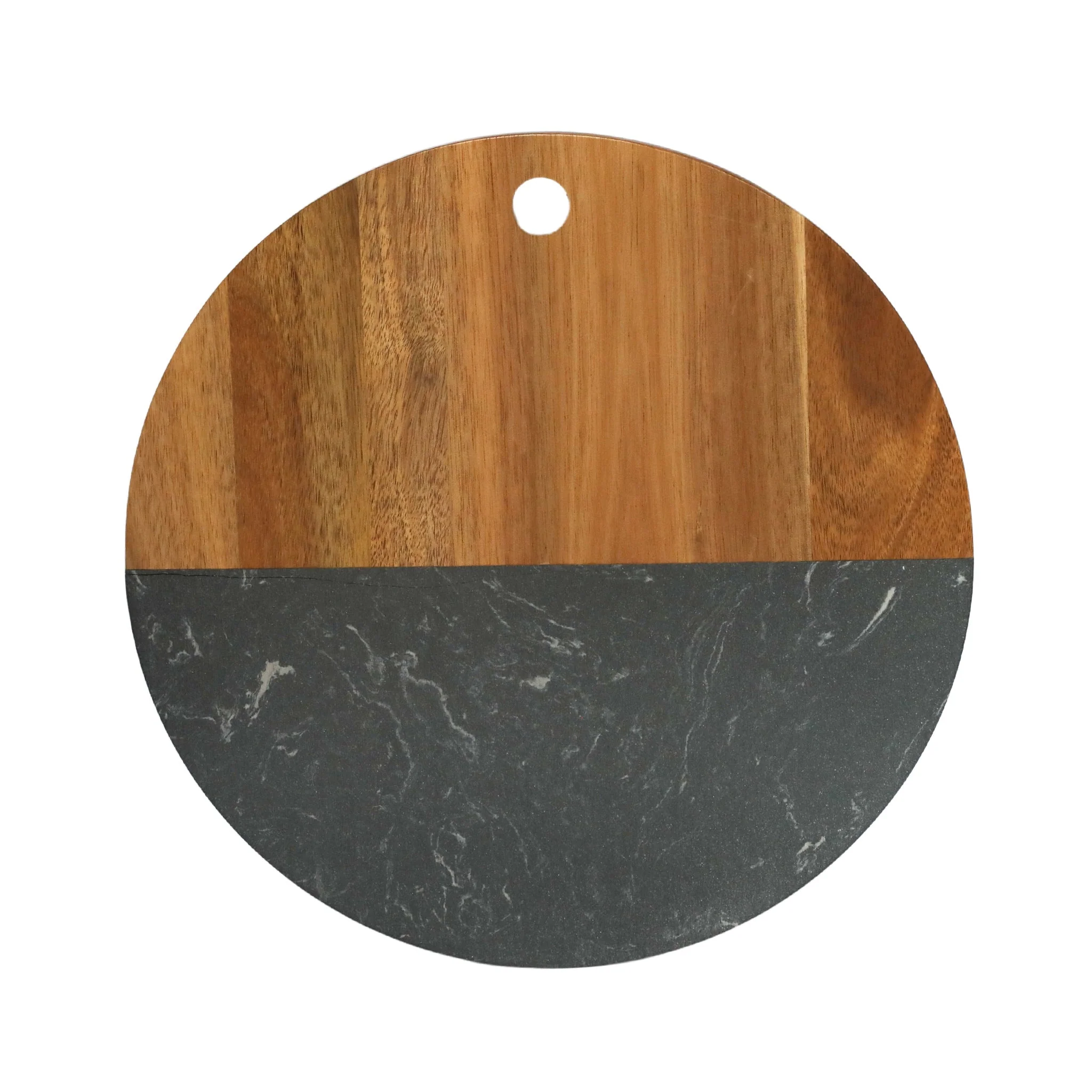 Black Marble/Acacia Wood Round Board 12" D - Image 2