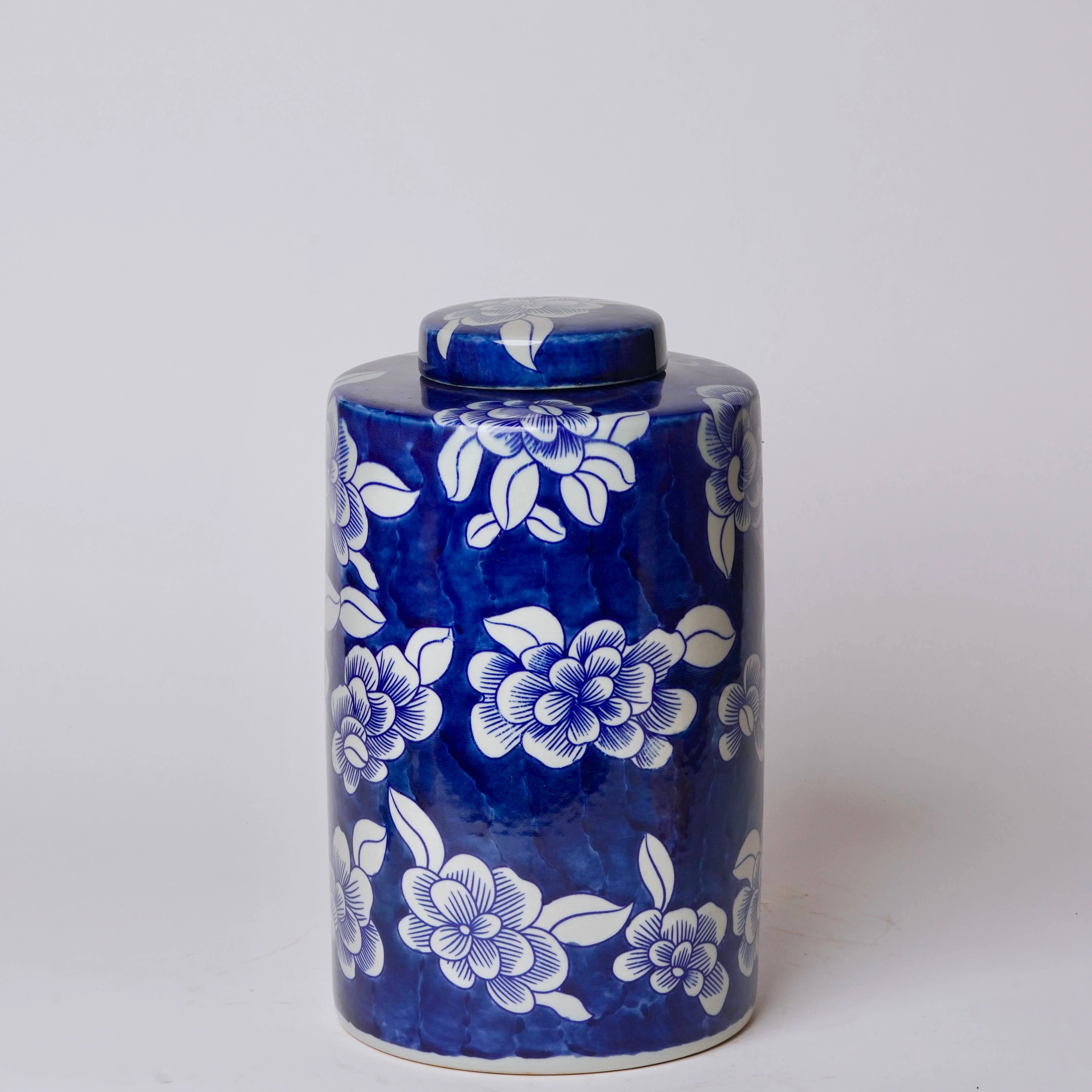 Blue and White Camellia Porcelain Lidded Tea Canister