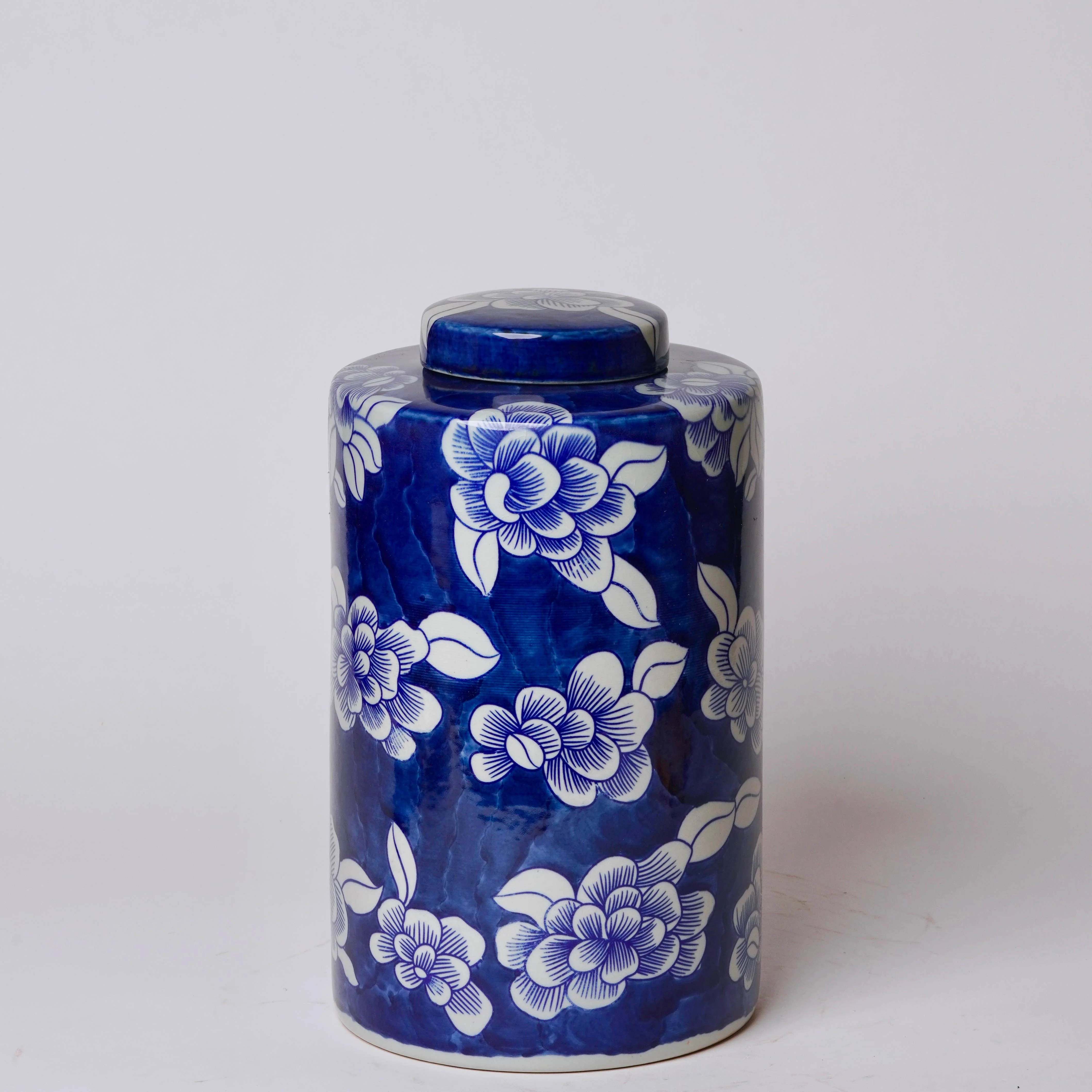 Blue and White Camellia Porcelain Lidded Tea Canister - Image 2