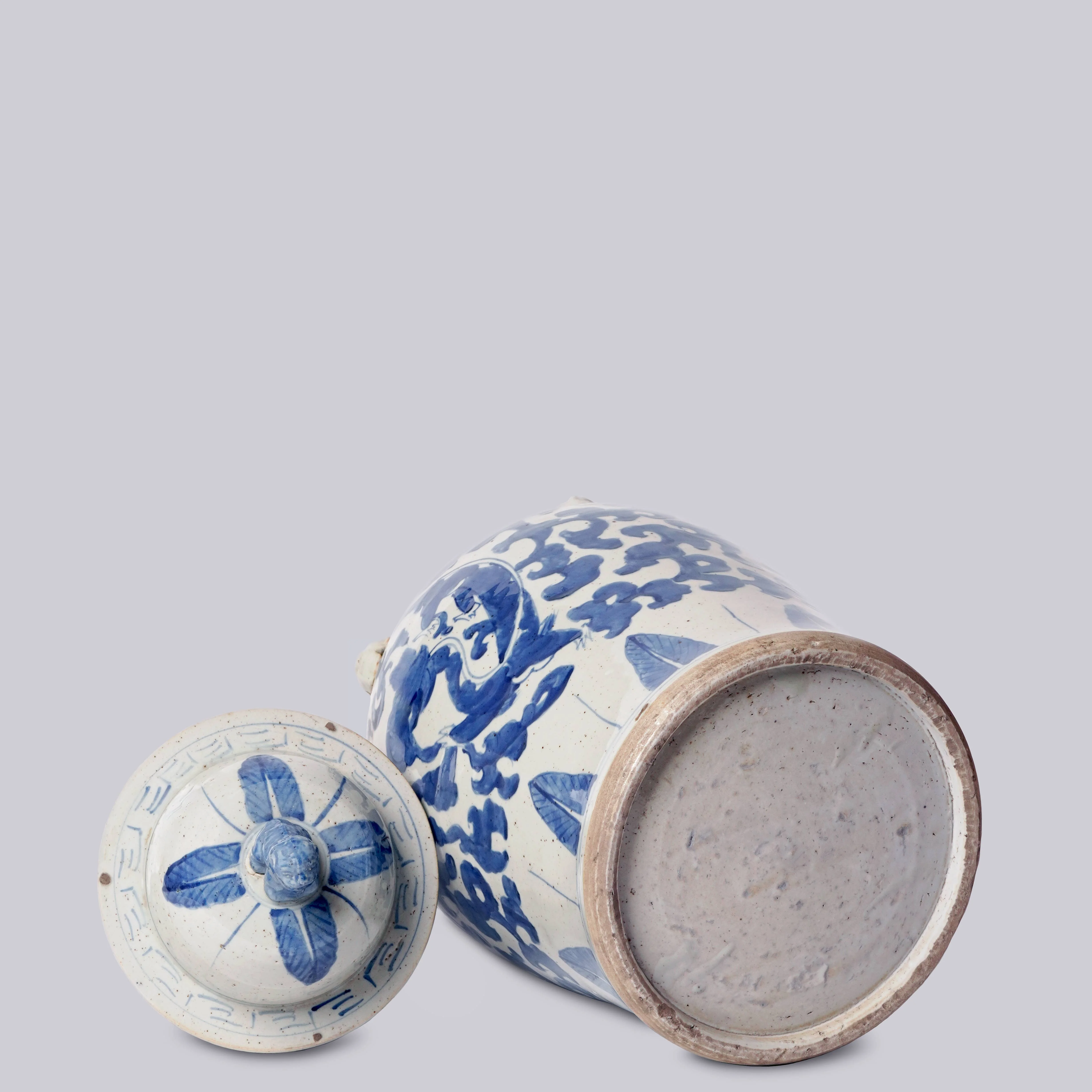 Blue and White Grass Dragon Porcelain Temple Jar - Image 2