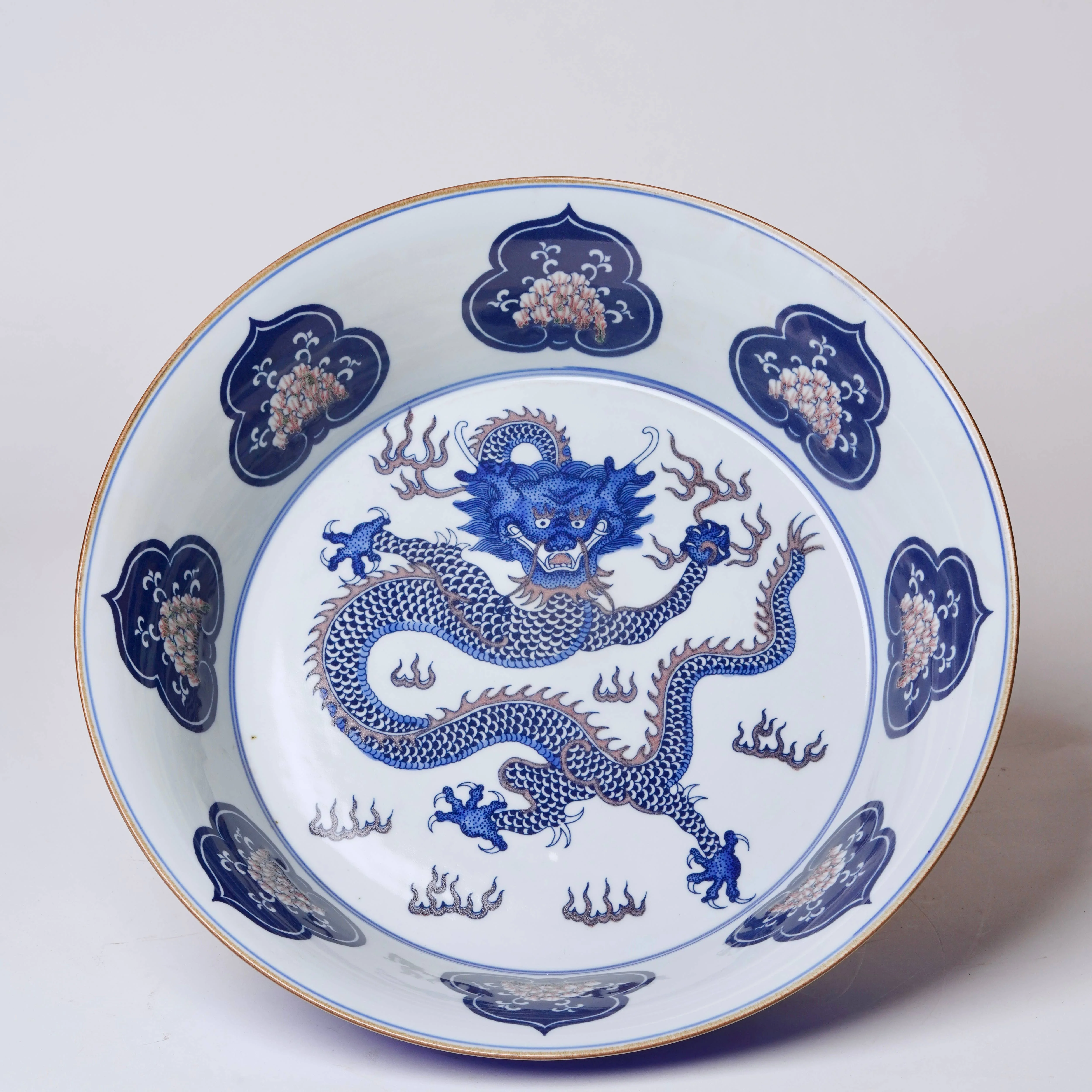 Blue and White Porcelain Auspicious Dragon Large Dish