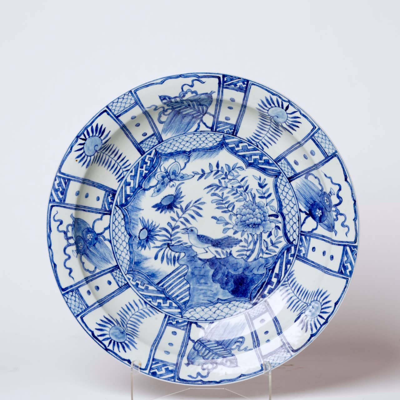 Blue and White Porcelain Bird and Flower Platter