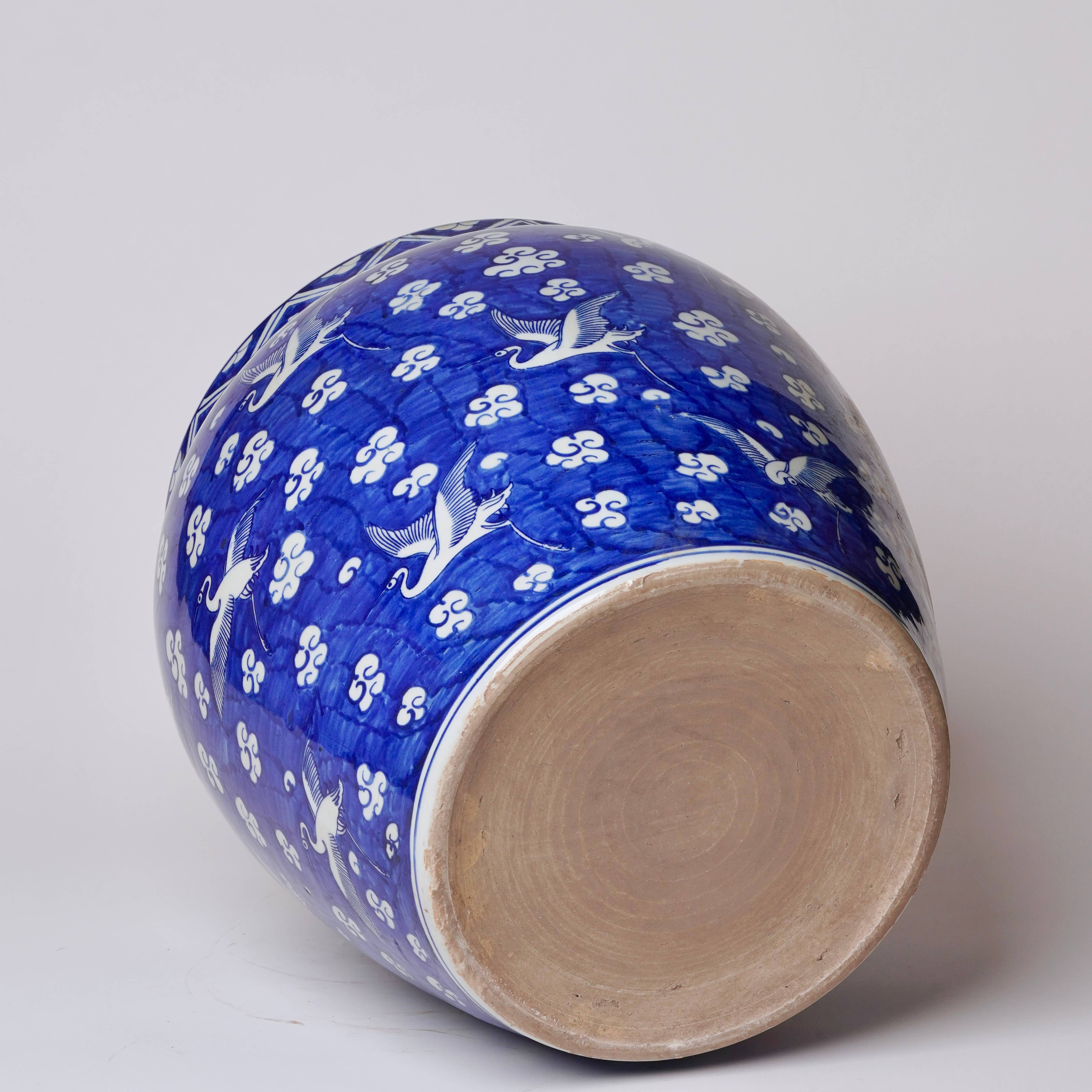 Blue and White Porcelain Cranes and Clouds Planter - Image 4