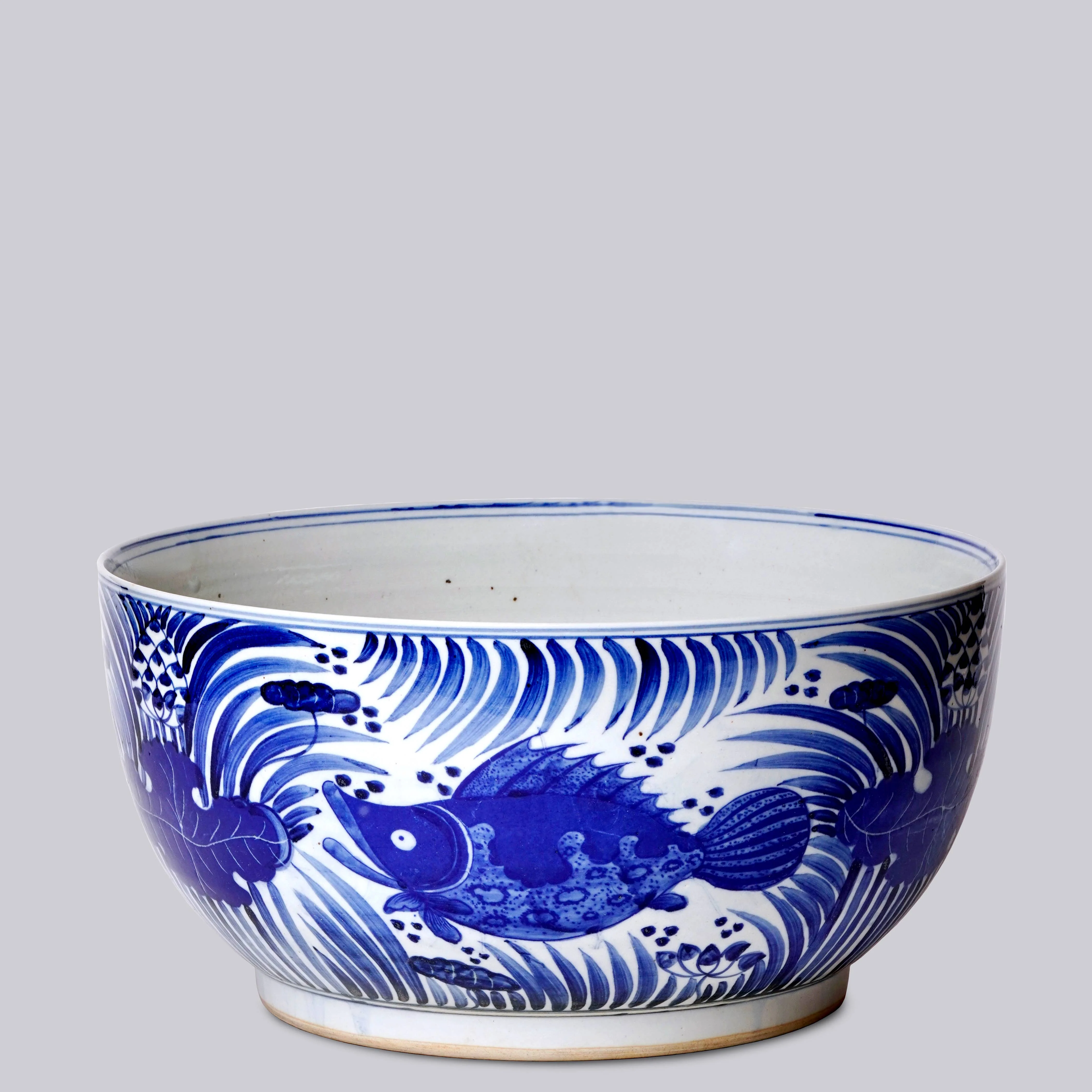 Blue and White Porcelain Fish and Lotus Large Bowl